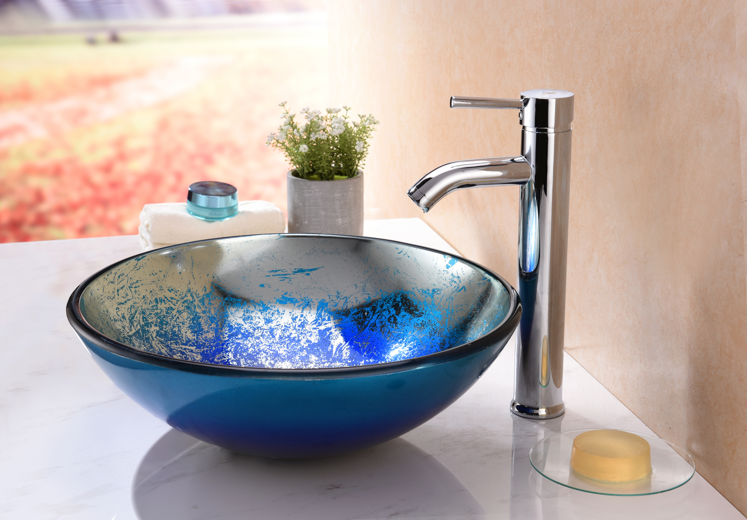gold bathroom sink Anzzi BATHROOM - Sinks - Vessel - Tempered Glass Blue