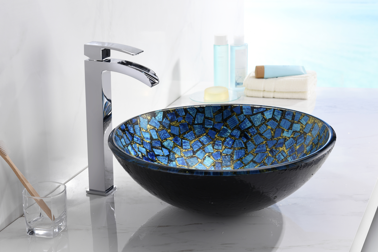 modern sinks for powder room Anzzi BATHROOM - Sinks - Vessel - Tempered Glass Blue