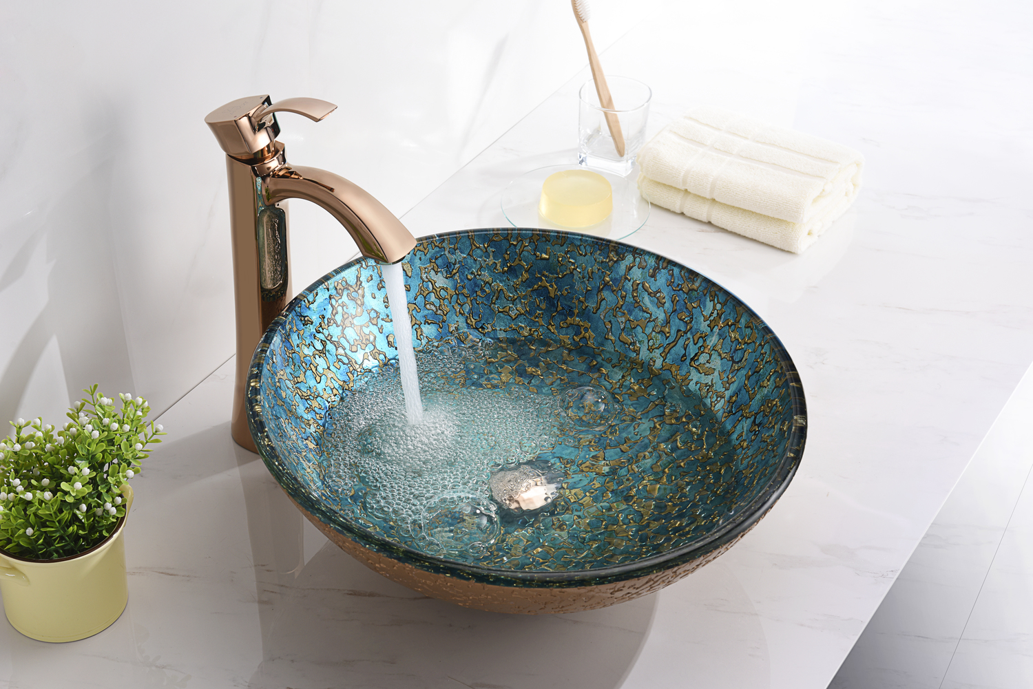 black bathroom vanity gold hardware Anzzi BATHROOM - Sinks - Vessel - Tempered Glass Multi-Colored