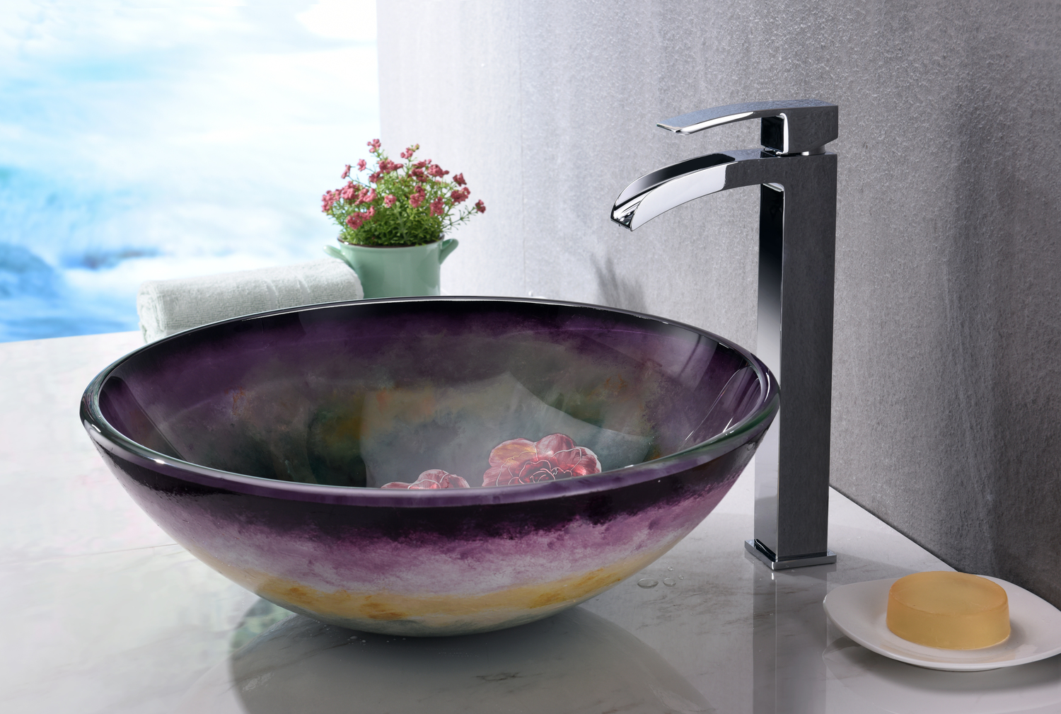 countertop vanity basin Anzzi BATHROOM - Sinks - Vessel - Tempered Glass Purple