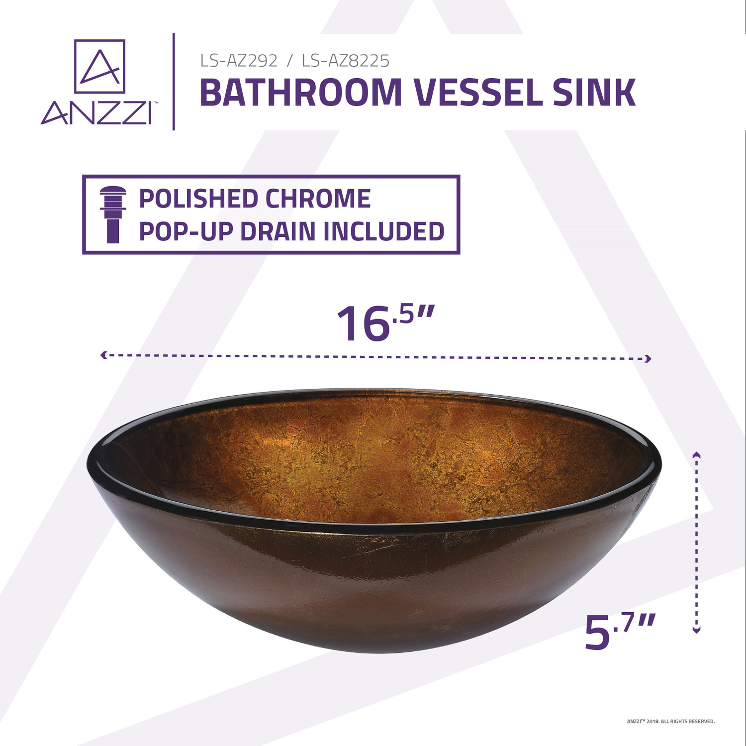 raised sink Anzzi BATHROOM - Sinks - Vessel - Tempered Glass Gold