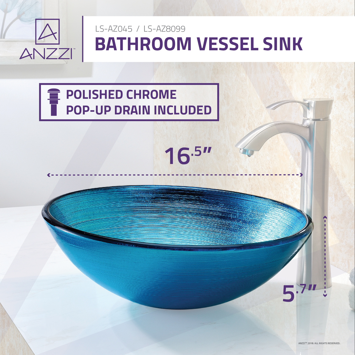 vanity floating sink Anzzi BATHROOM - Sinks - Vessel - Tempered Glass Blue