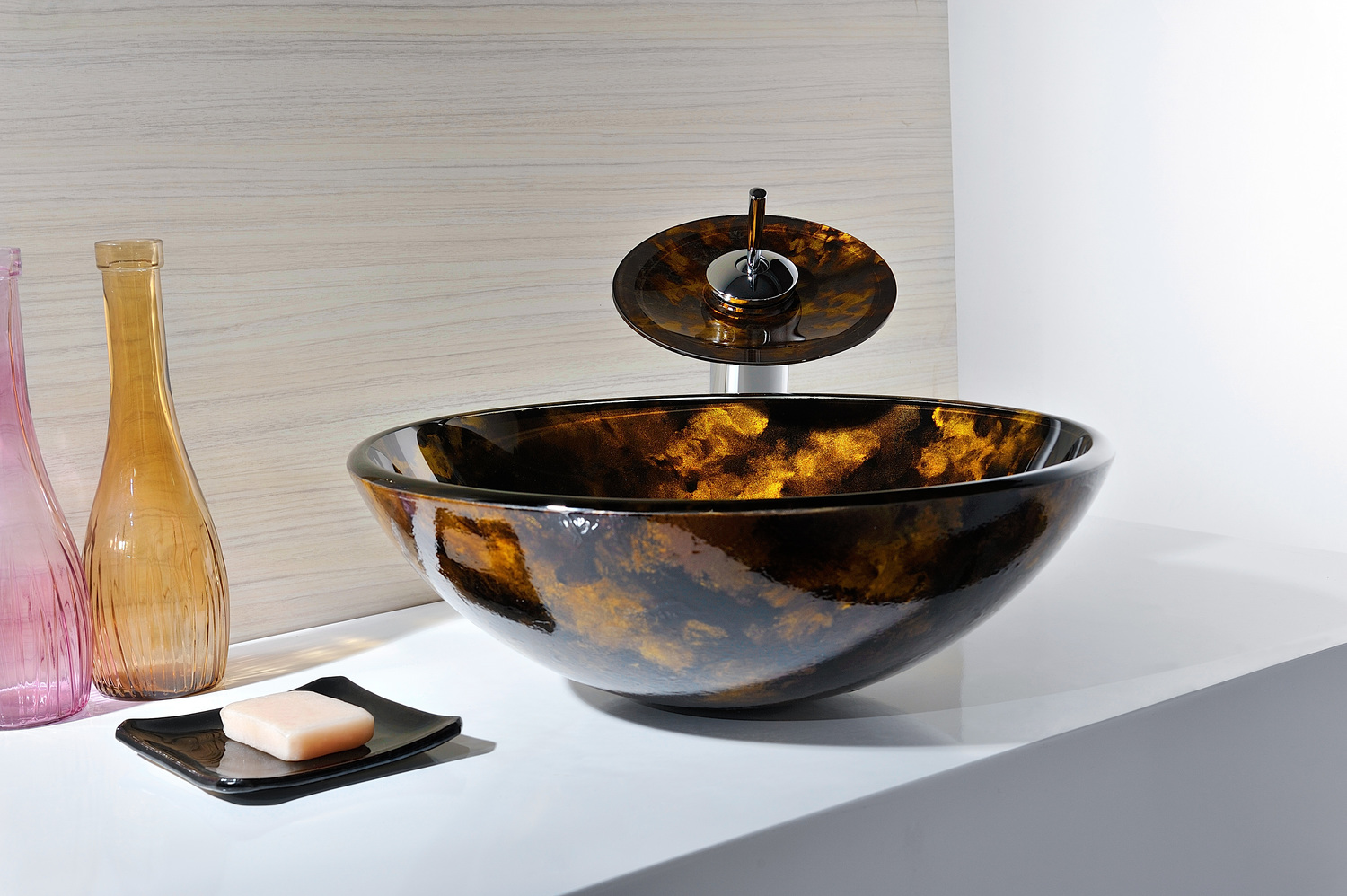 black vanity drain Anzzi BATHROOM - Sinks - Vessel - Tempered Glass Brown