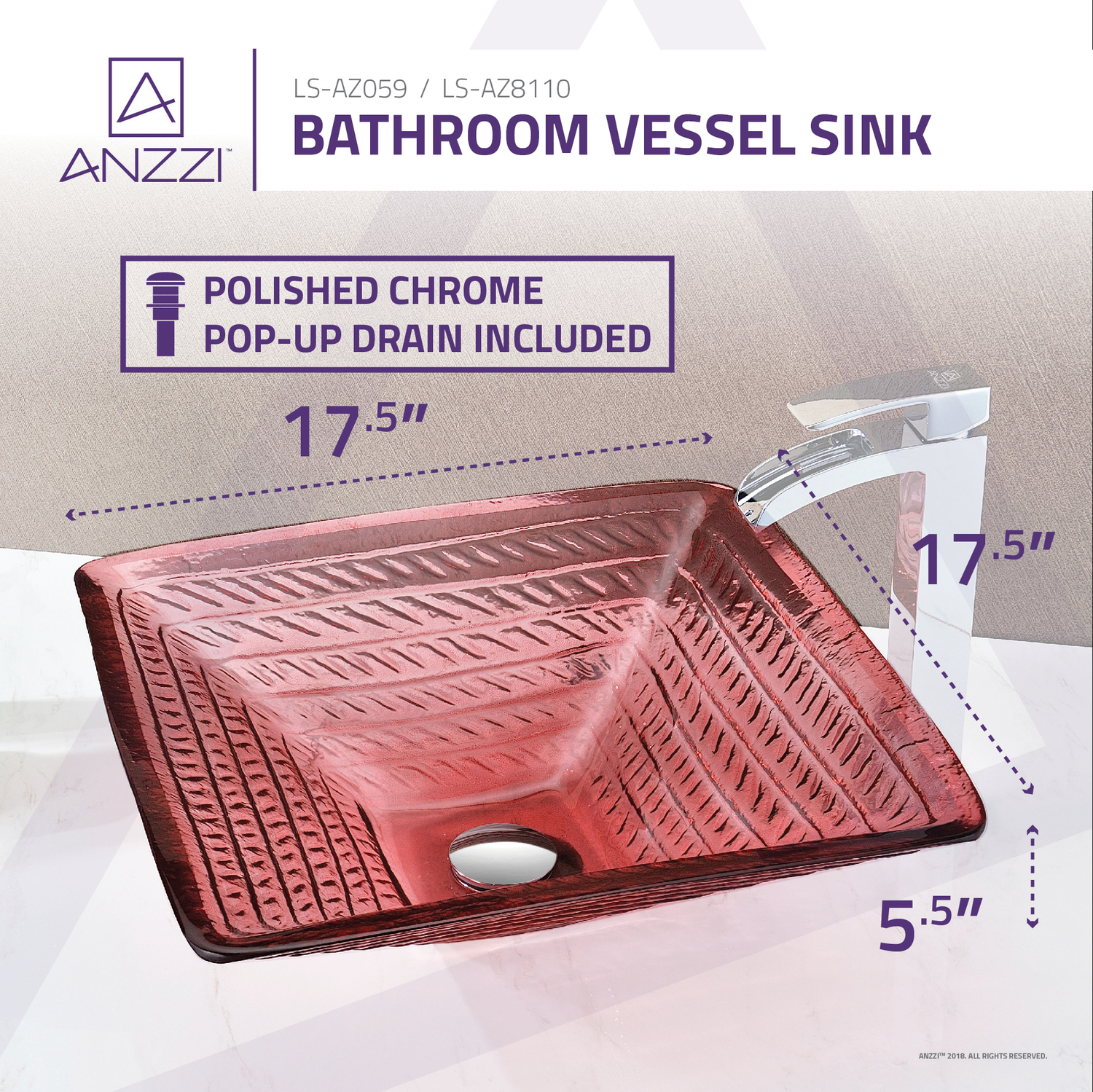cheap vessel sinks Anzzi BATHROOM - Sinks - Vessel - Tempered Glass Red
