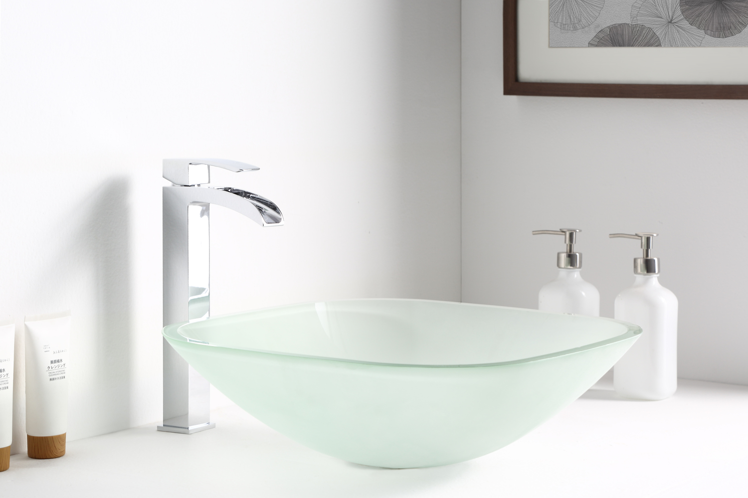 vanity corner sink Anzzi BATHROOM - Sinks - Vessel - Tempered Glass Off-White