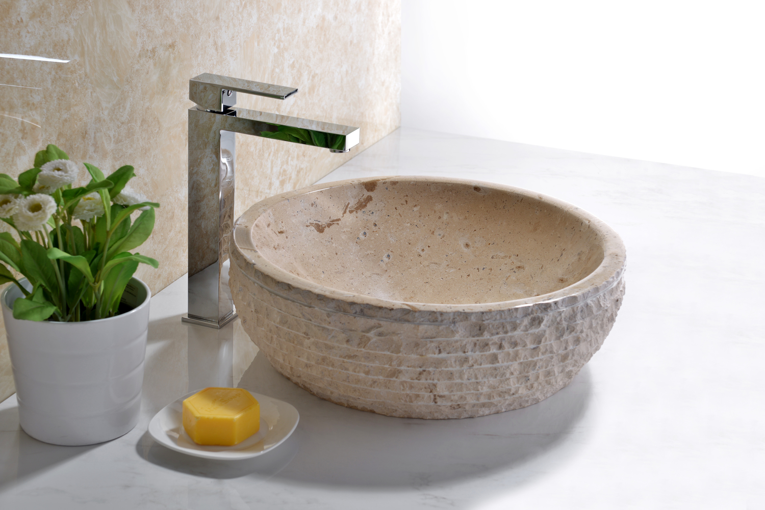 white floating sink Anzzi BATHROOM - Sinks - Vessel - Exotic Stone Cream