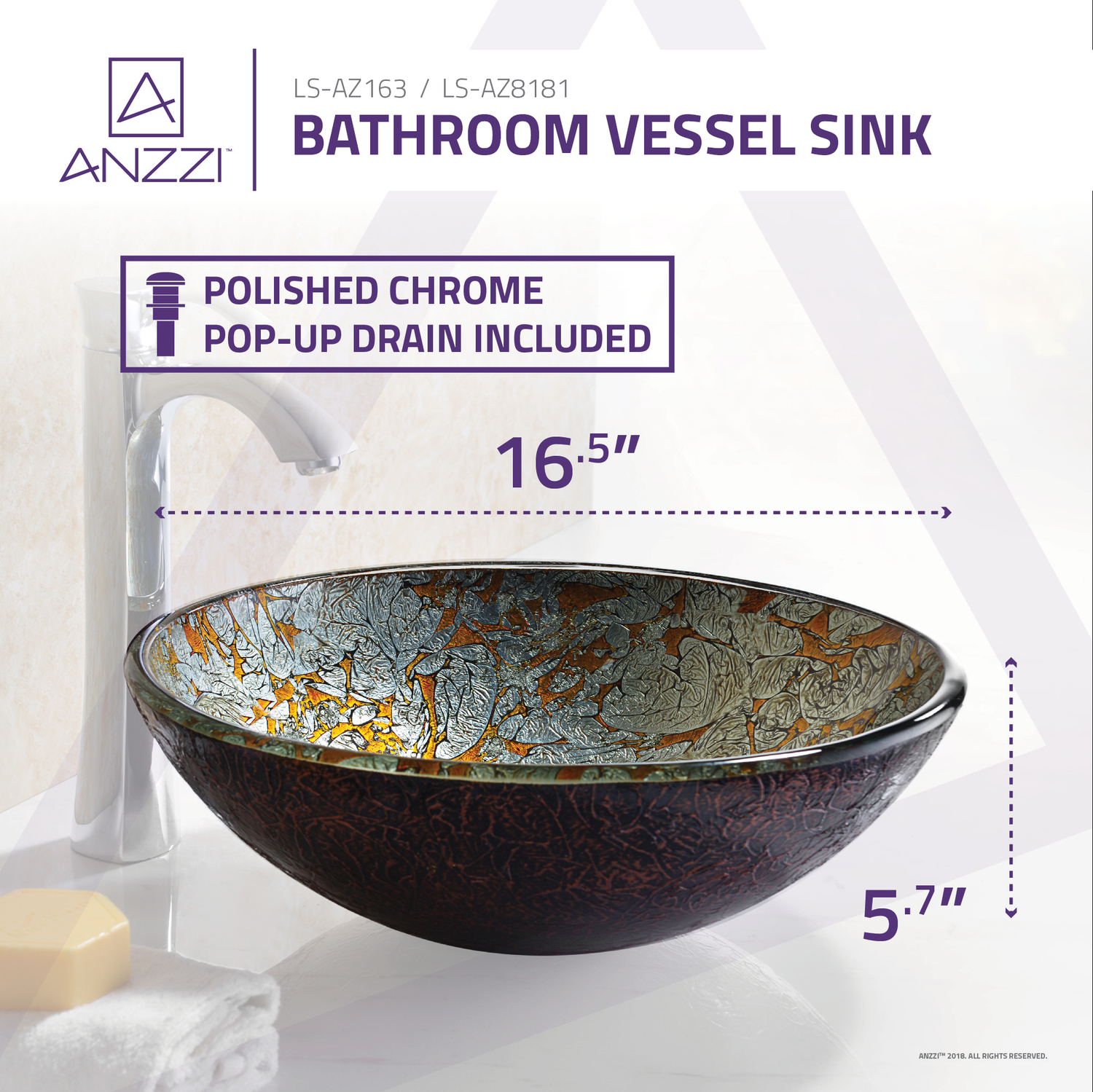 glass vanity top Anzzi BATHROOM - Sinks - Vessel - Tempered Glass Multi-Colored