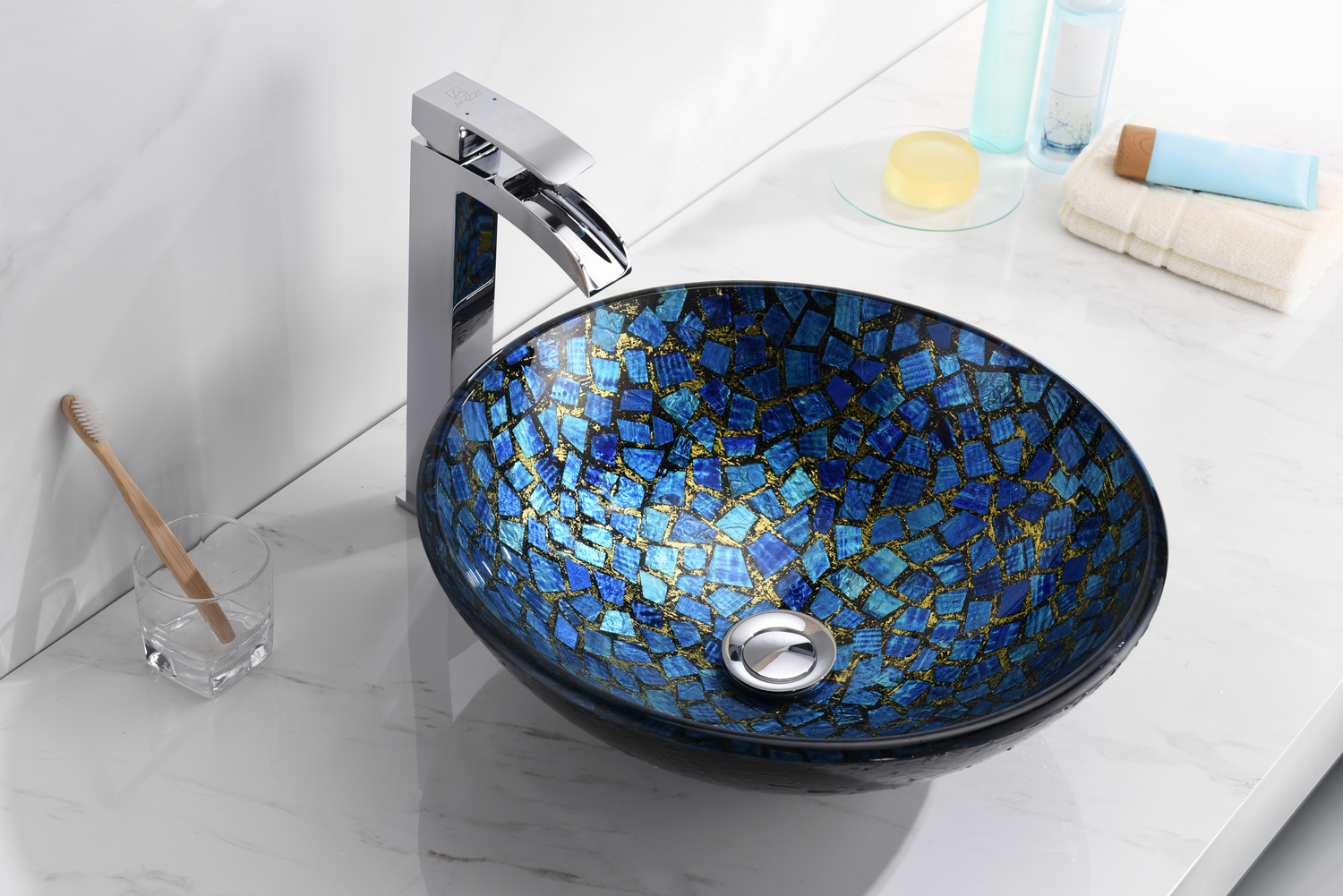black vanity tops with sink Anzzi BATHROOM - Sinks - Vessel - Tempered Glass Blue