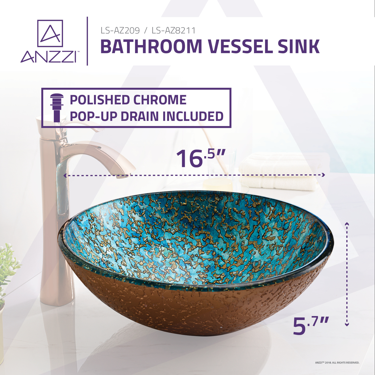 bathroom vanity with sink brown Anzzi BATHROOM - Sinks - Vessel - Tempered Glass Multi-Colored
