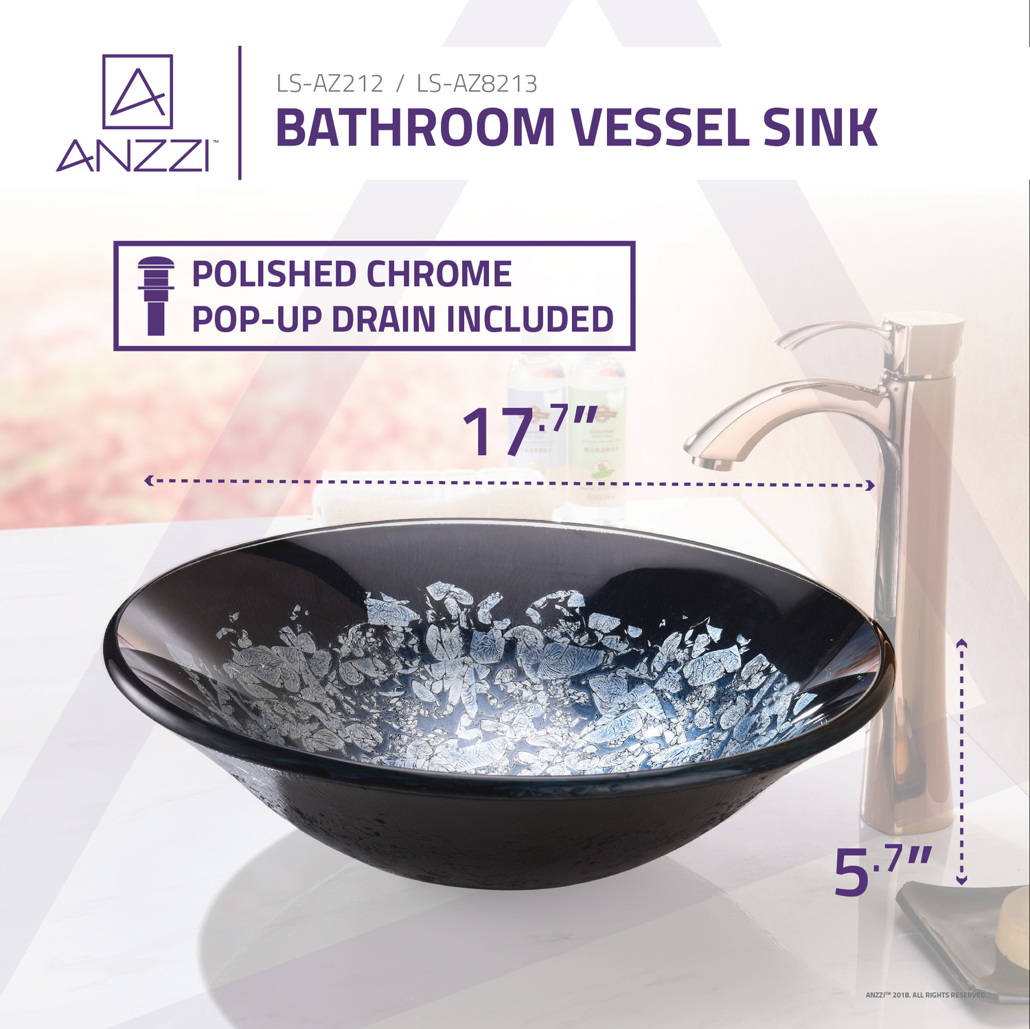 white vanity base Anzzi BATHROOM - Sinks - Vessel - Tempered Glass Silver