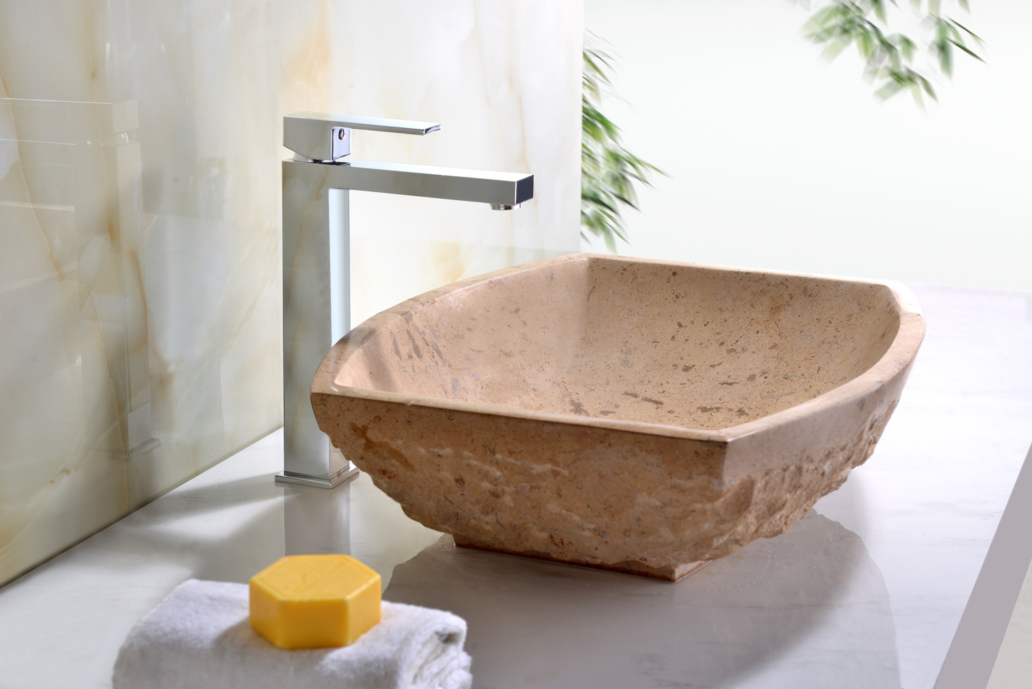 white and gold bathroom sink Anzzi BATHROOM - Sinks - Vessel - Exotic Stone Cream
