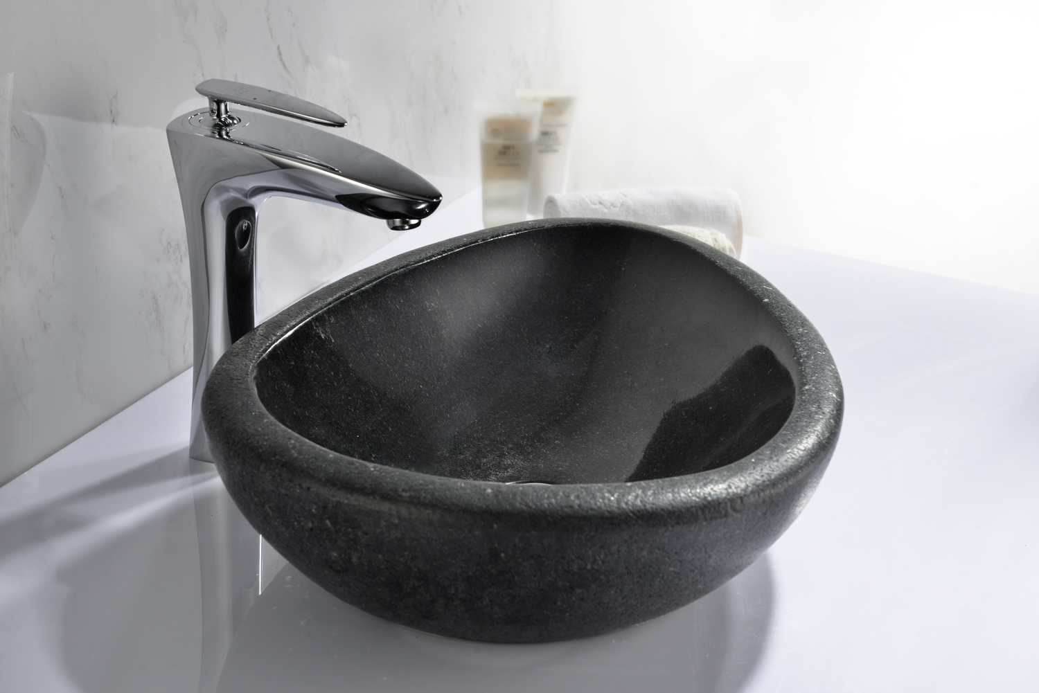 white vanity base Anzzi BATHROOM - Sinks - Vessel - Exotic Stone Black