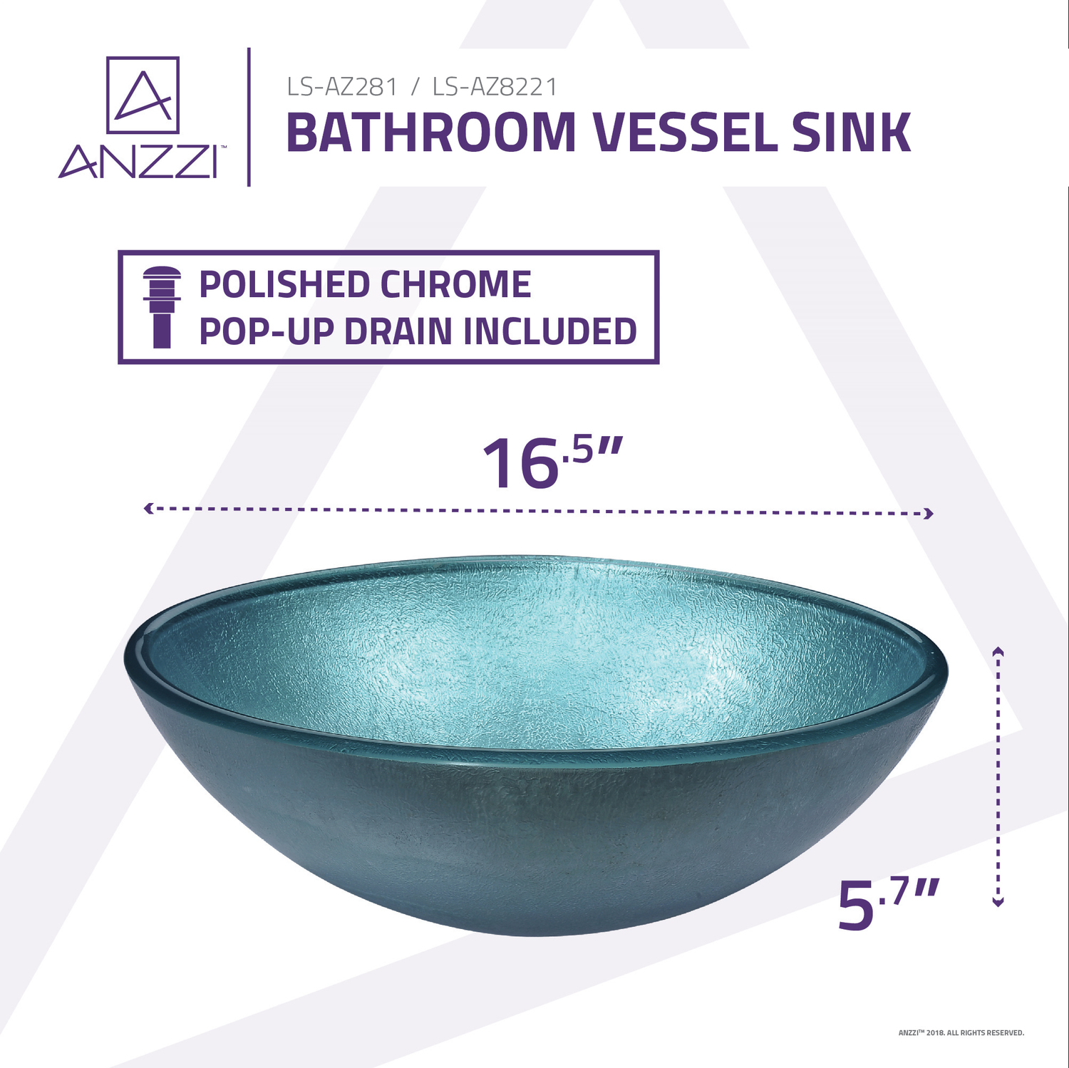 on top vanity sinks Anzzi BATHROOM - Sinks - Vessel - Tempered Glass Blue