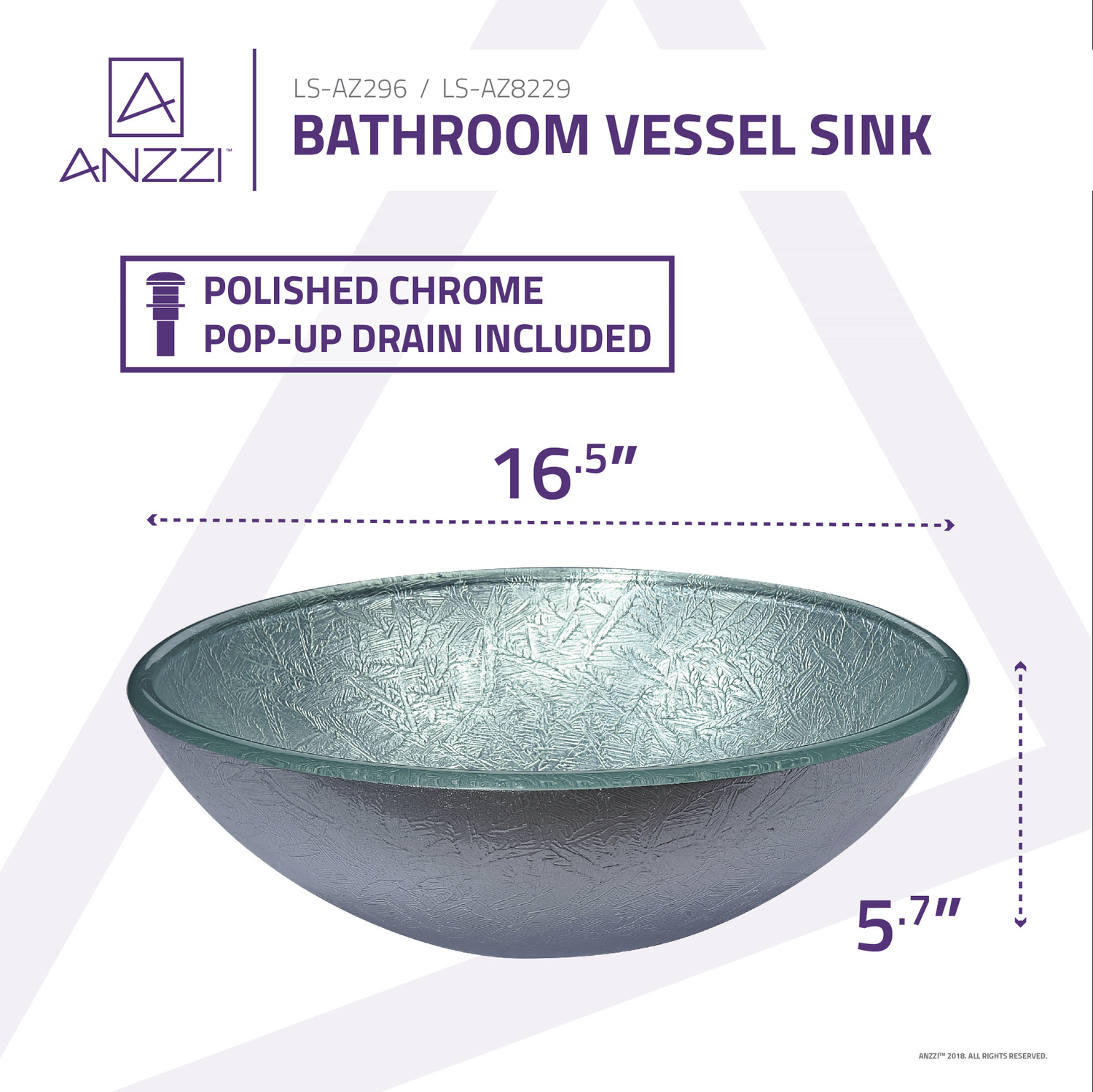 above counter vanity Anzzi BATHROOM - Sinks - Vessel - Tempered Glass Silver