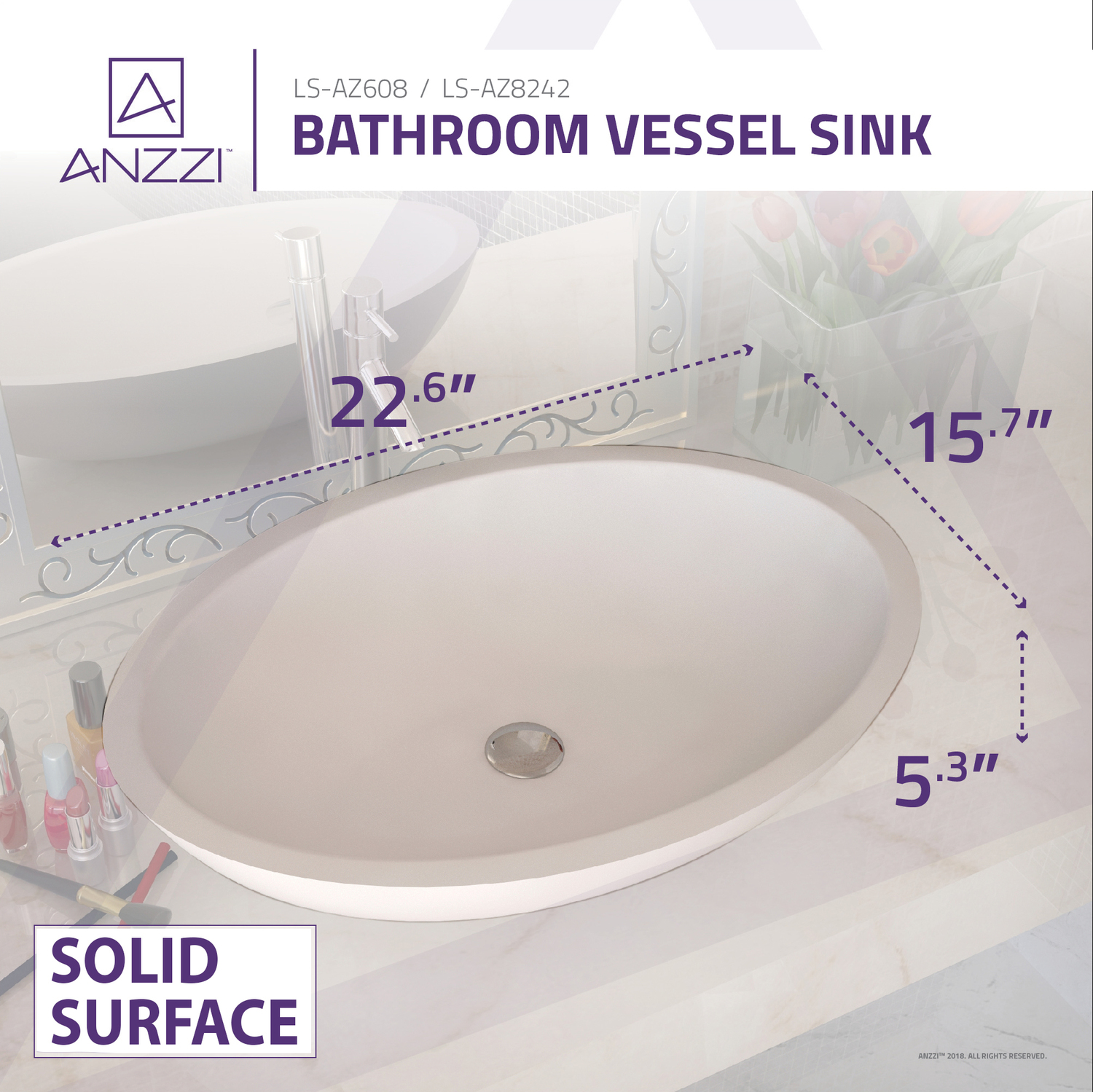 vanity and countertop Anzzi BATHROOM - Sinks - Vessel - Man Made Stone White