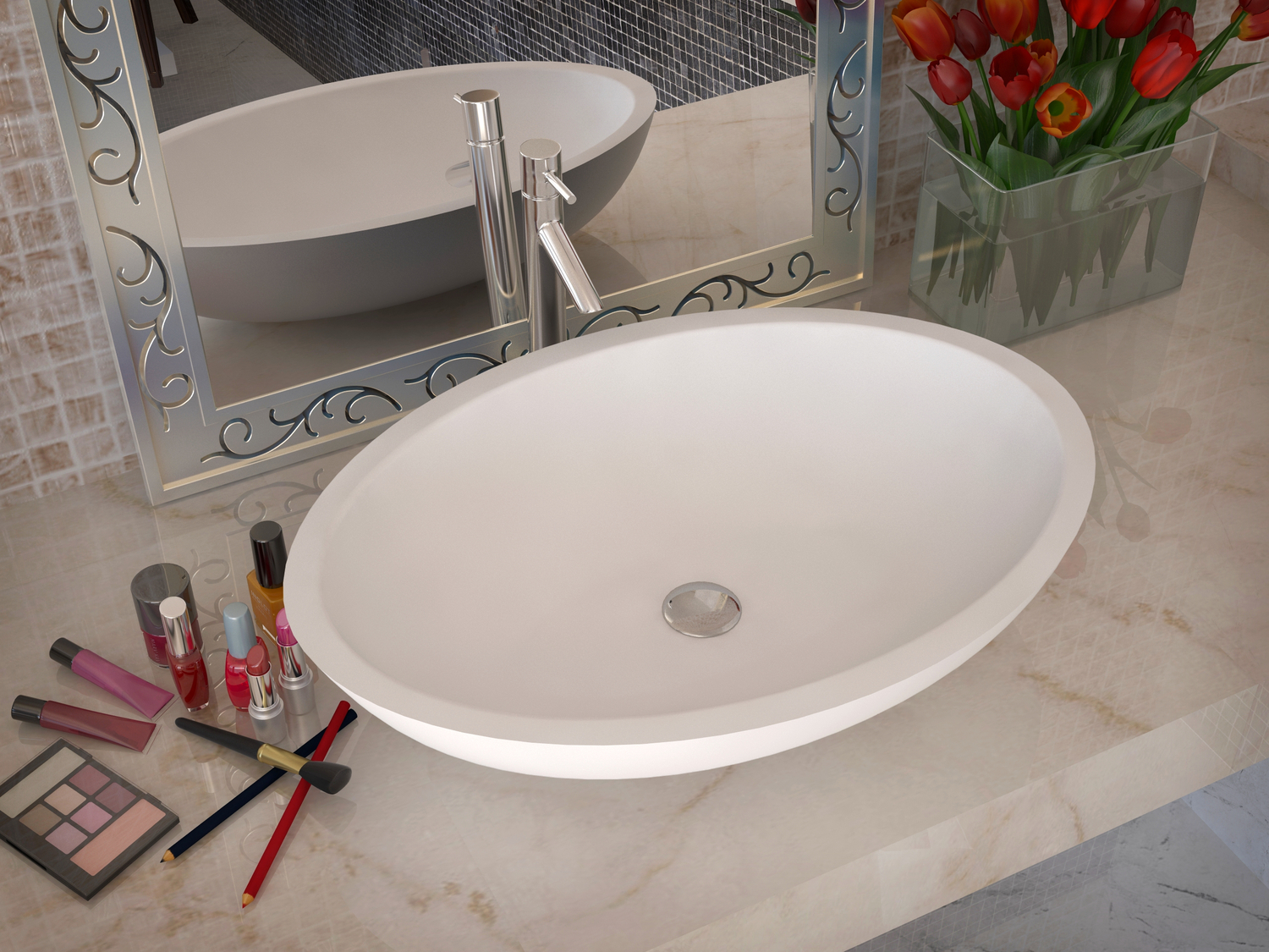 sink on top of vanity unit Anzzi BATHROOM - Sinks - Vessel - Man Made Stone White