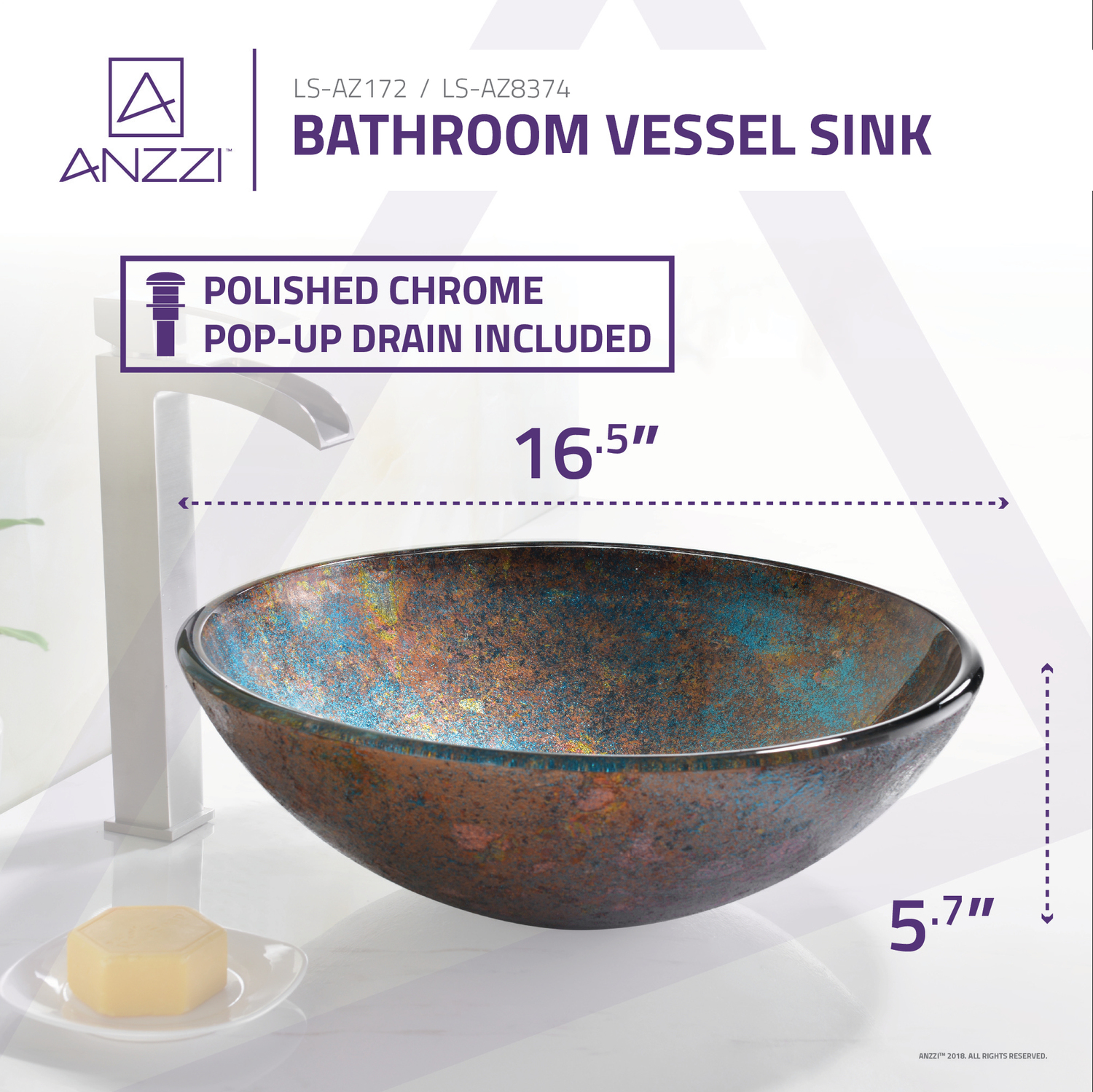 black restroom Anzzi BATHROOM - Sinks - Vessel - Tempered Glass Multi-Colored