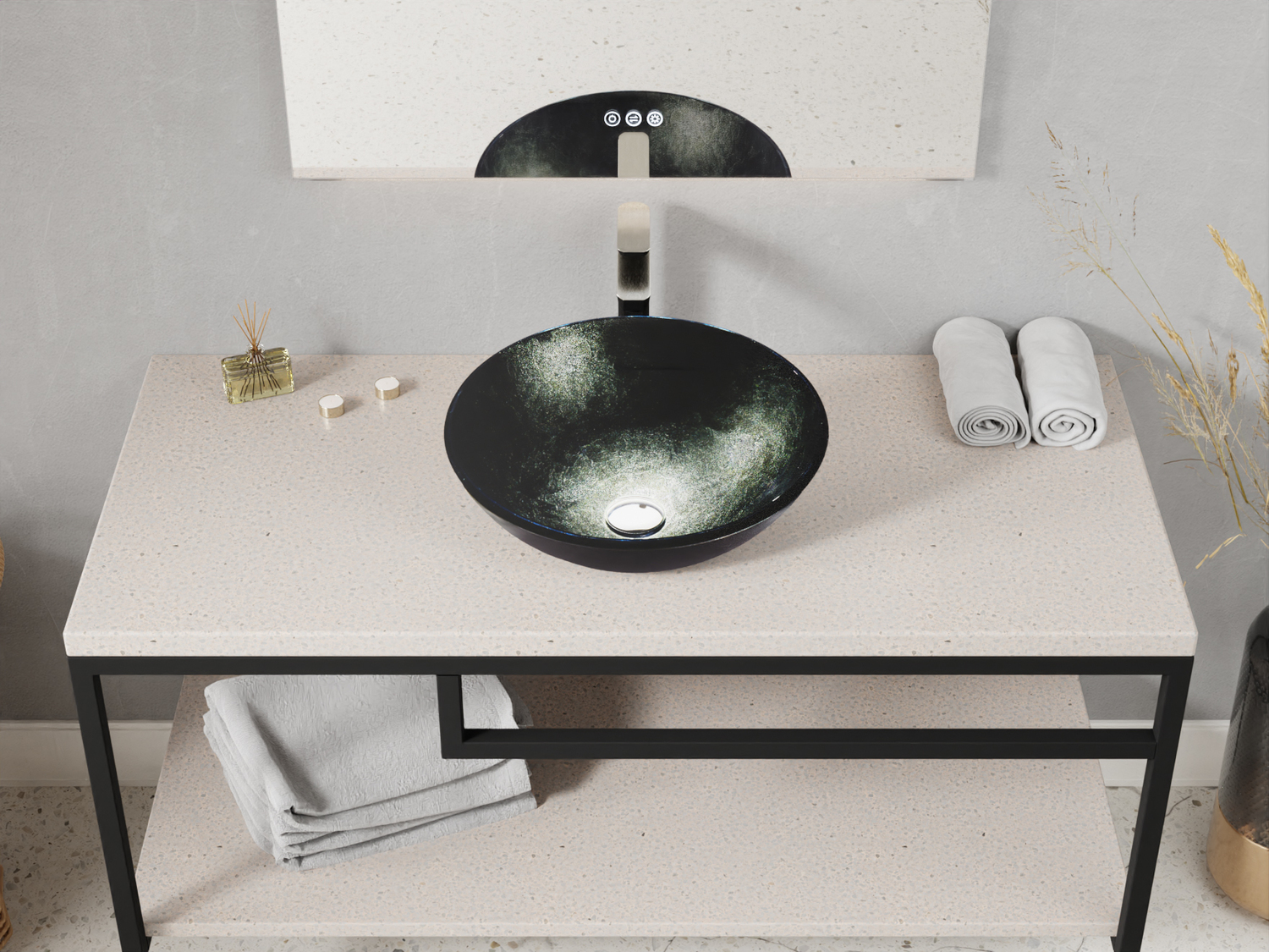 above counter bathroom sink vanity Anzzi BATHROOM - Sinks - Vessel - Tempered Glass Black