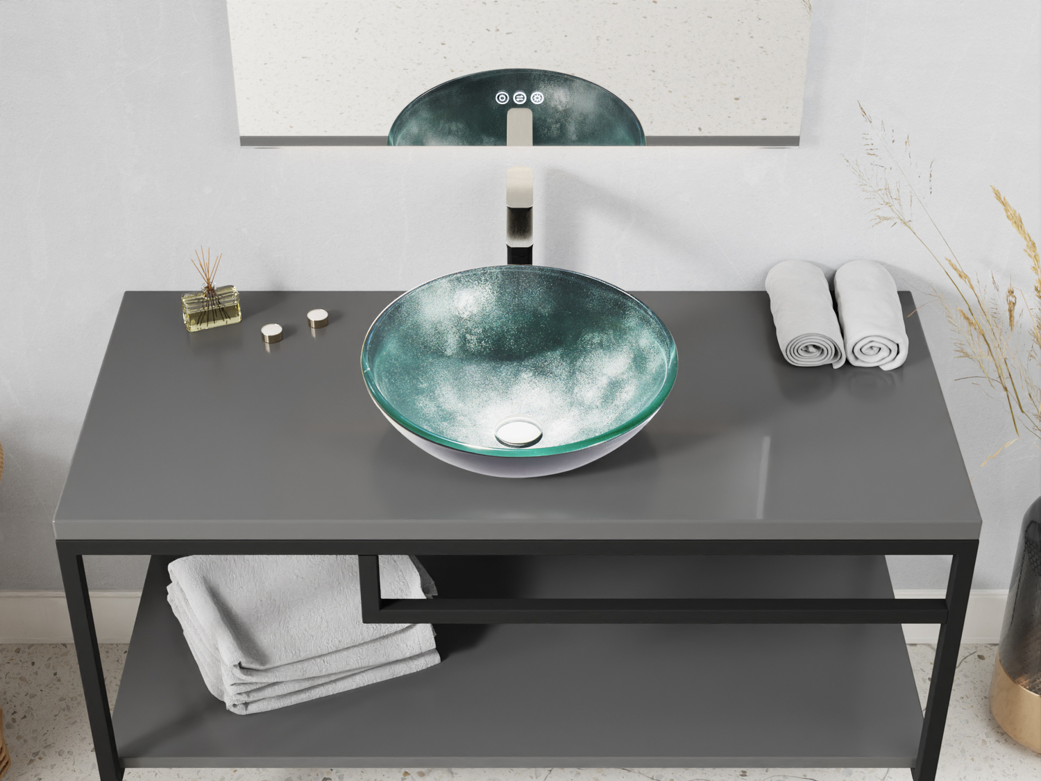 vanity with counter top Anzzi BATHROOM - Sinks - Vessel - Tempered Glass Gray