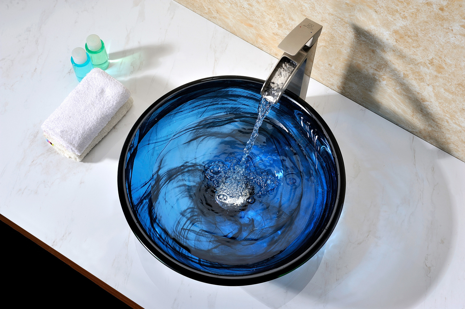 porcelain bowl sink Anzzi BATHROOM - Sinks - Vessel - Tempered Glass Blue