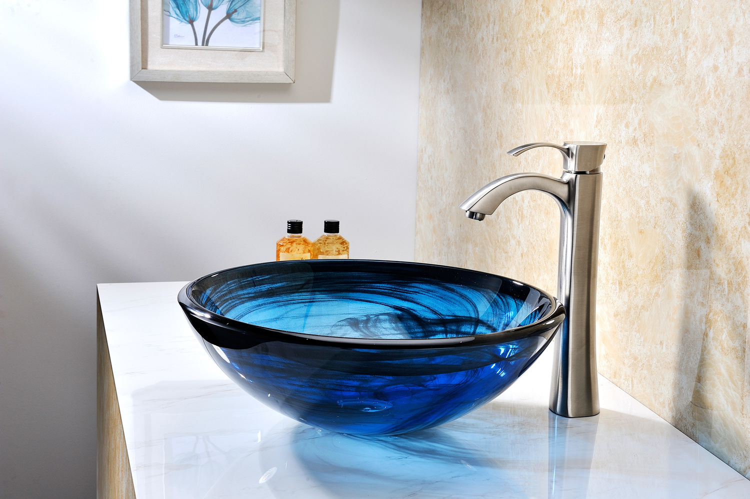 porcelain bowl sink Anzzi BATHROOM - Sinks - Vessel - Tempered Glass Blue