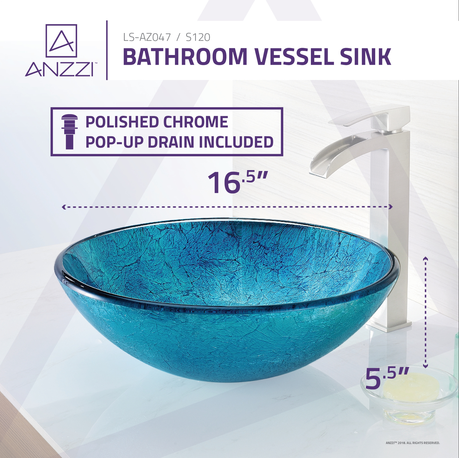 sink stand alone Anzzi BATHROOM - Sinks - Vessel - Tempered Glass Blue