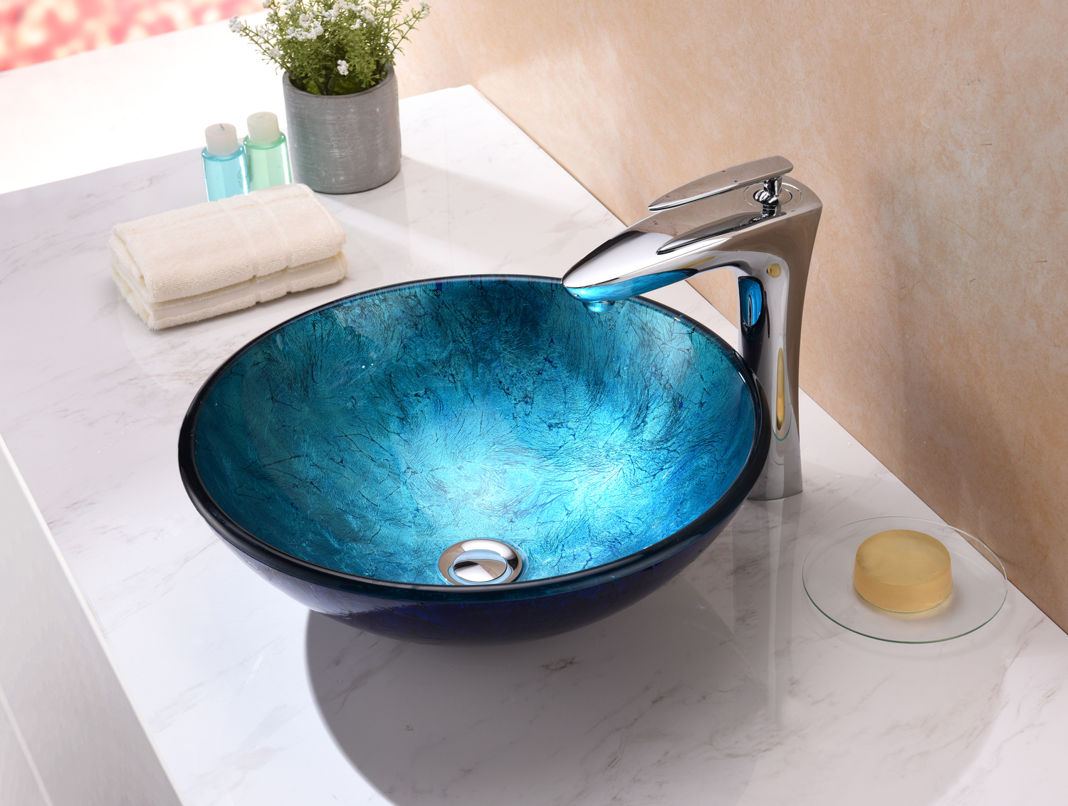trough sink and vanity Anzzi BATHROOM - Sinks - Vessel - Tempered Glass Blue