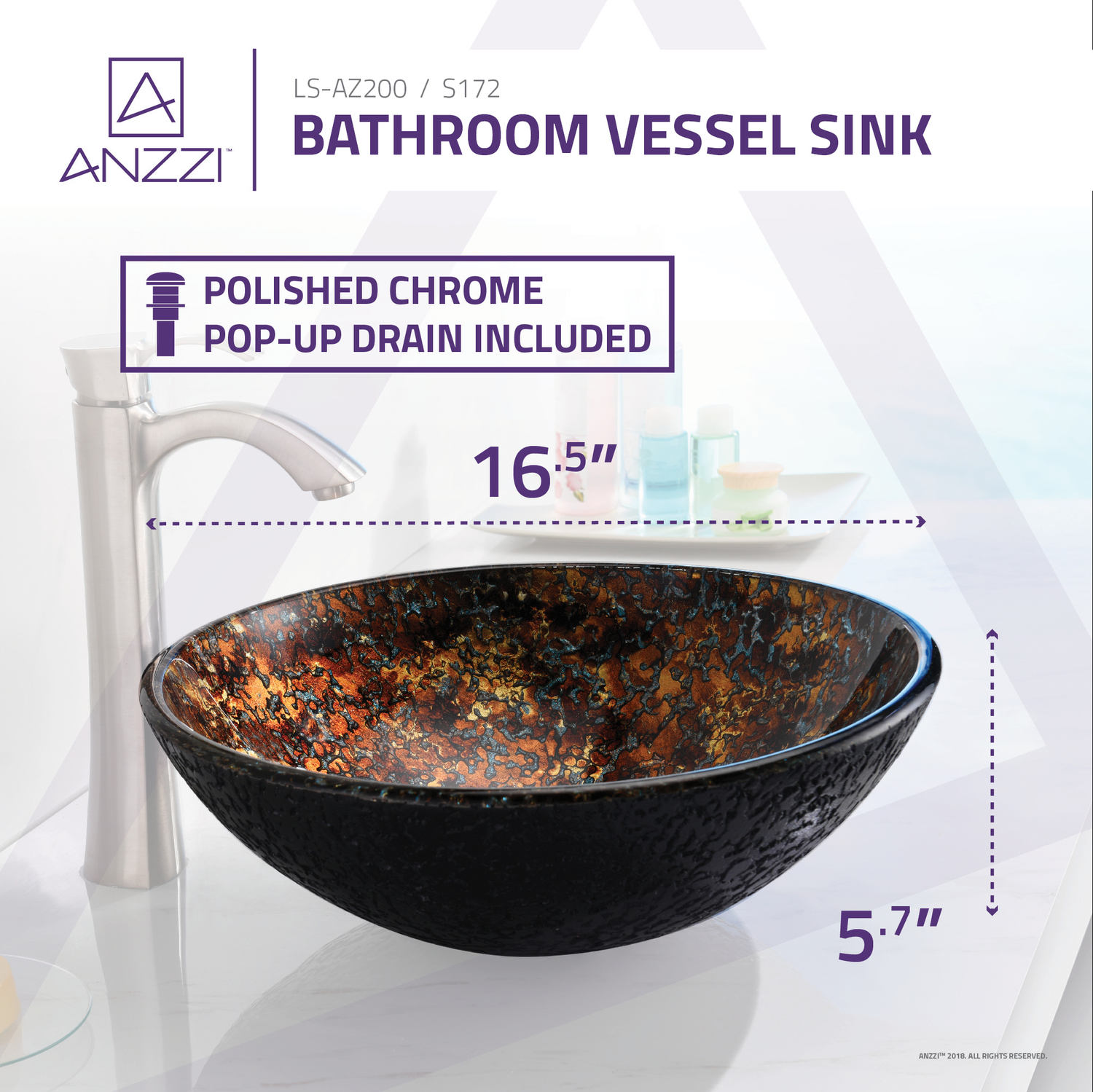 blue bathroom vanity with vessel sink Anzzi BATHROOM - Sinks - Vessel - Tempered Glass Brown