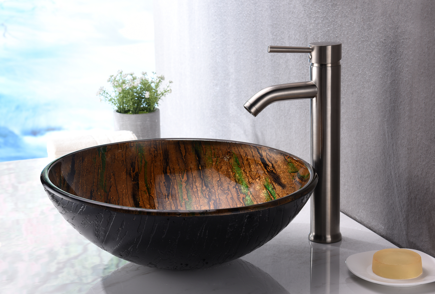 17 deep bathroom vanity Anzzi BATHROOM - Sinks - Vessel - Tempered Glass Brown