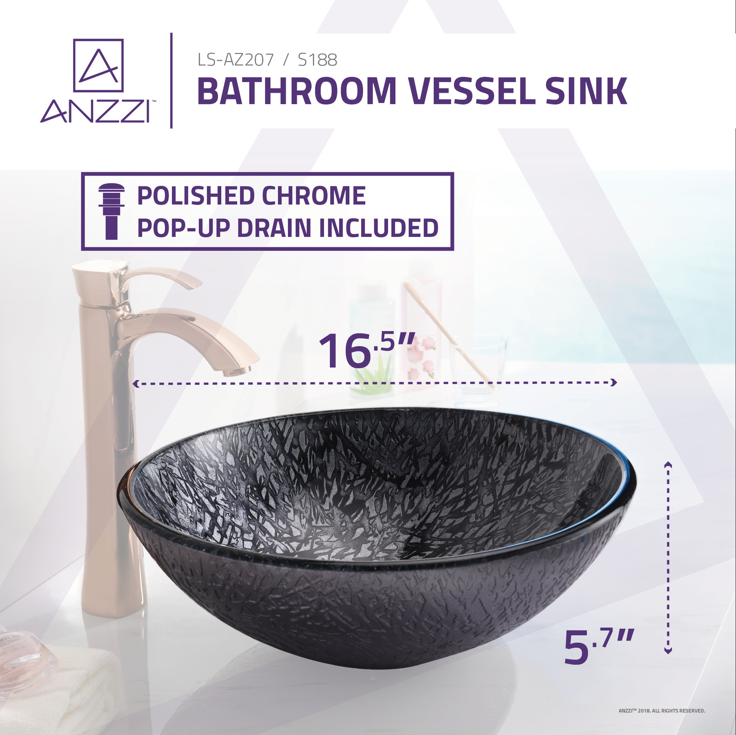 waterfall sink Anzzi BATHROOM - Sinks - Vessel - Tempered Glass Gray