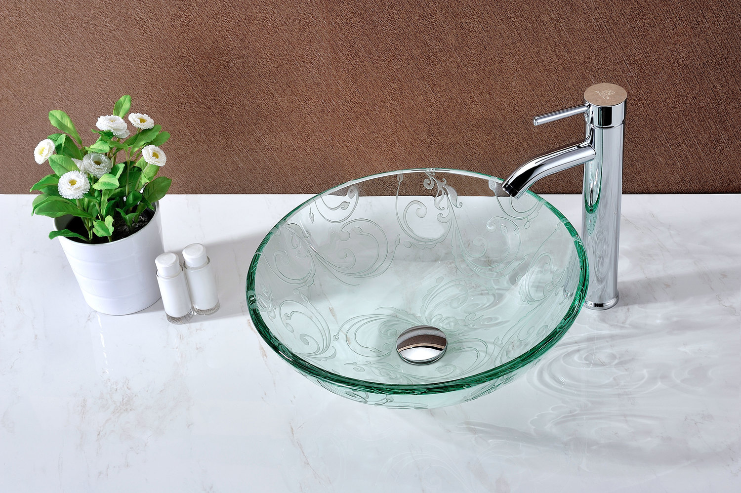 copper bathroom sink faucet Anzzi BATHROOM - Sinks - Vessel - Tempered Glass Clear