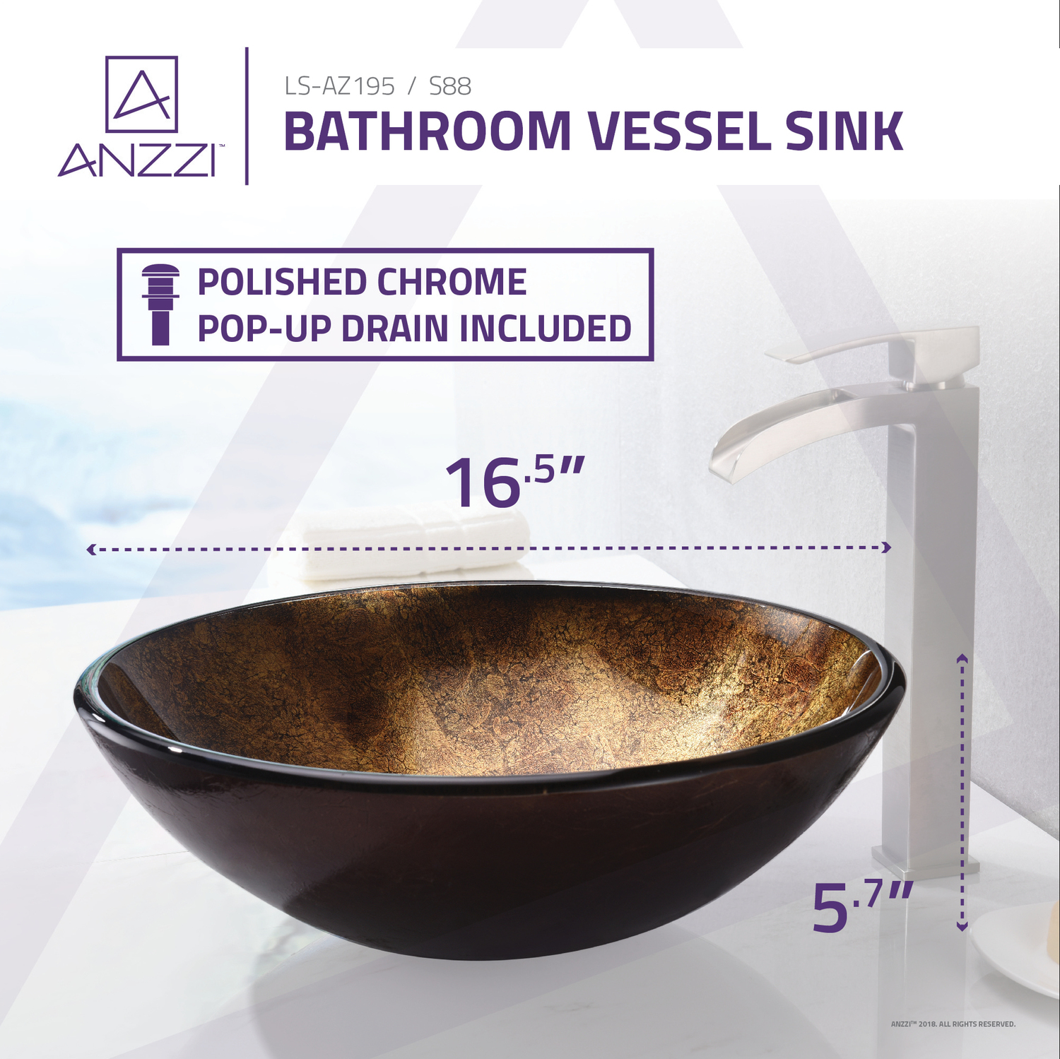 sink stand alone Anzzi BATHROOM - Sinks - Vessel - Tempered Glass Brown