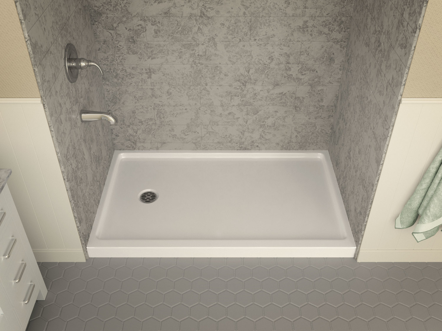 in floor shower drain Anzzi SHOWER - Shower Bases - Single Threshold White