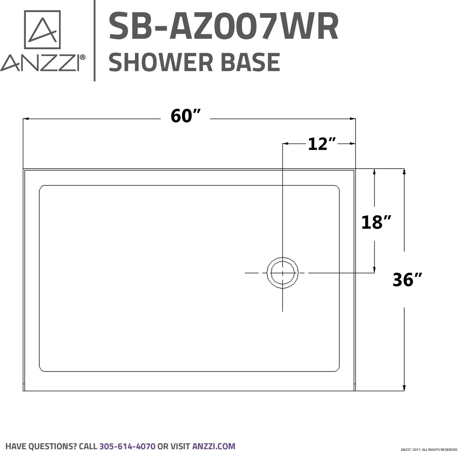 Anzzi SHOWER - Shower Bases - Single Threshold Shower Floor White