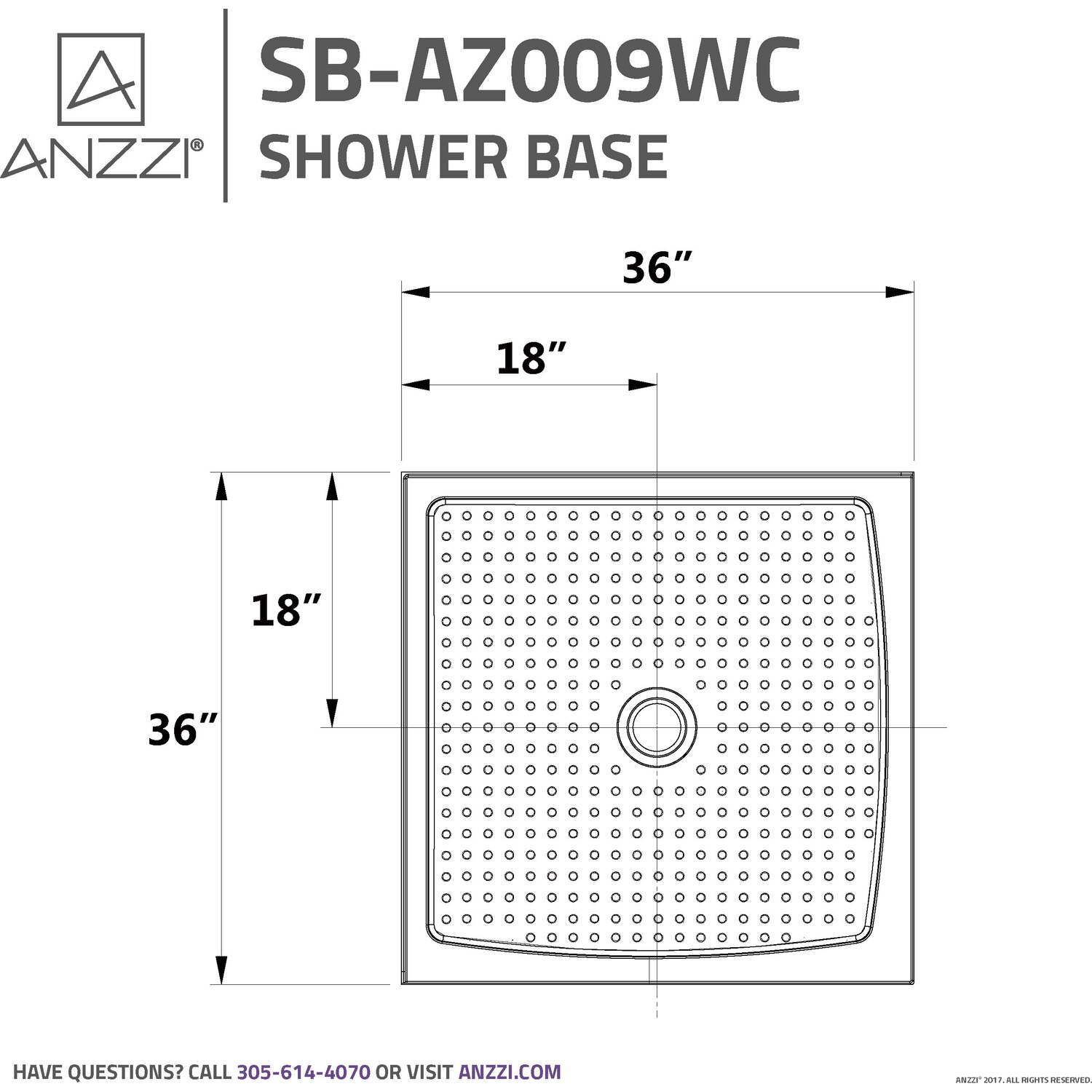 Anzzi Titan Series 36 in. x 36 in. Shower Base in White SBAZ009WC