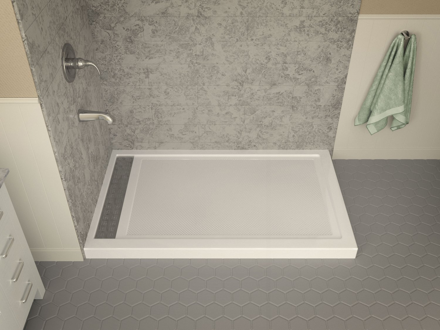 32x60 shower pan center drain Anzzi SHOWER - Shower Bases - Double Threshold White