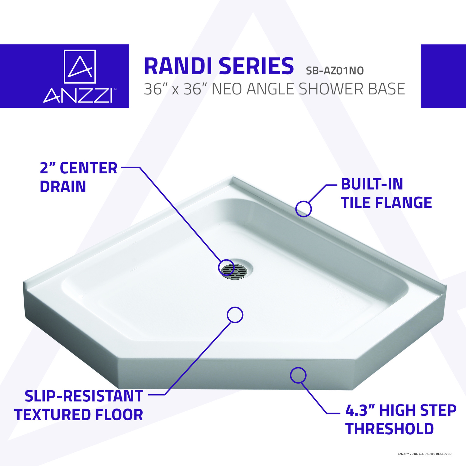 32 by 36 shower pan Anzzi SHOWER - Shower Bases - Double Threshold White