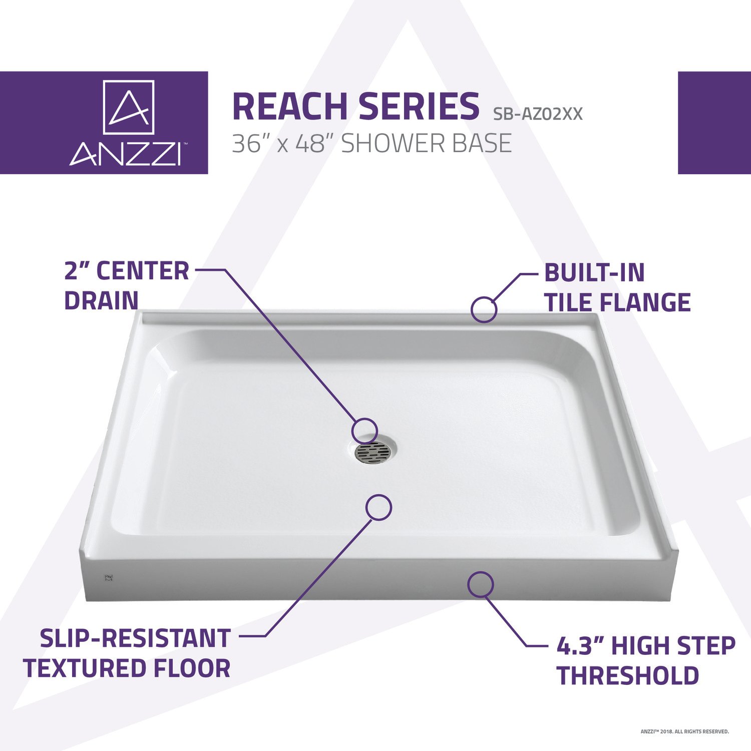 shower base with Anzzi SHOWER - Shower Bases - Single Threshold White