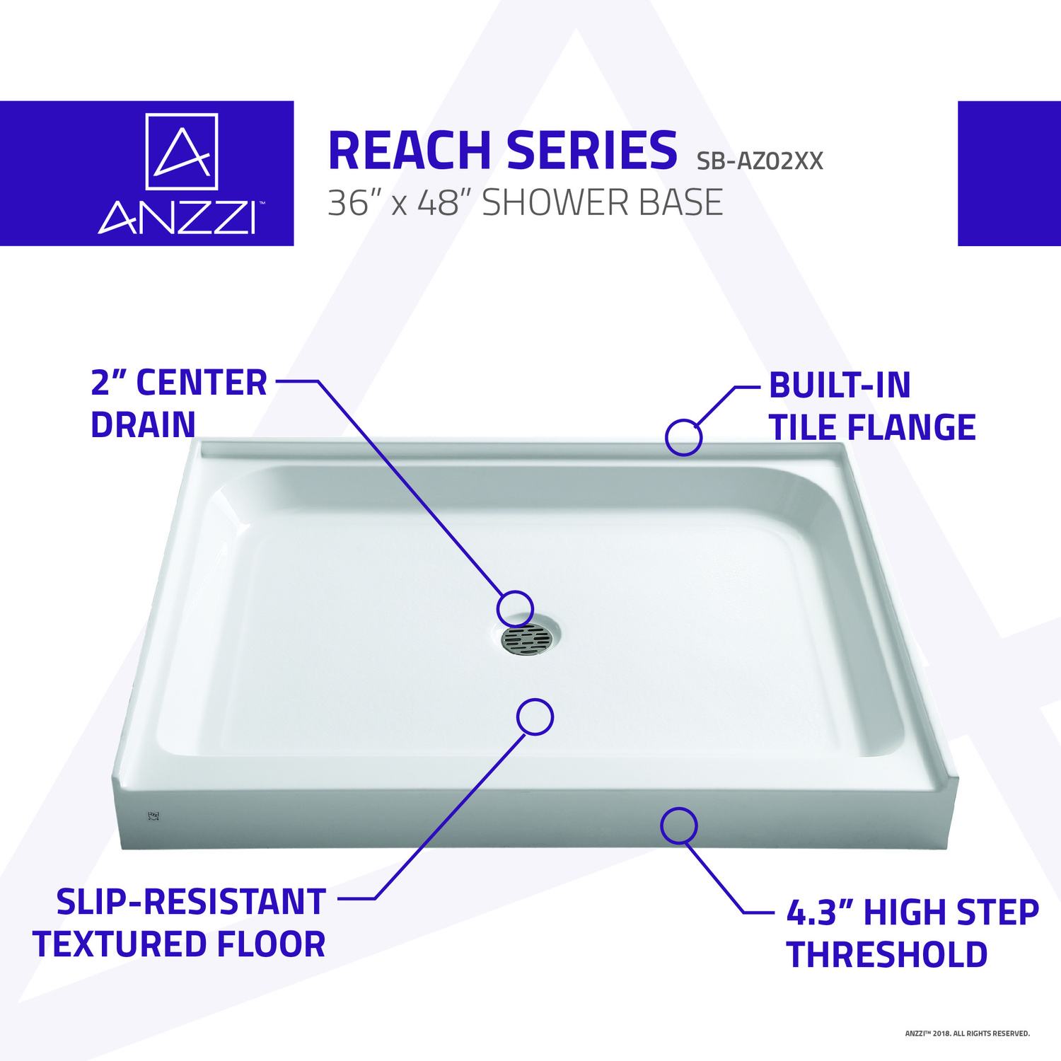 36 neo angle shower Anzzi SHOWER - Shower Bases - Single Threshold White