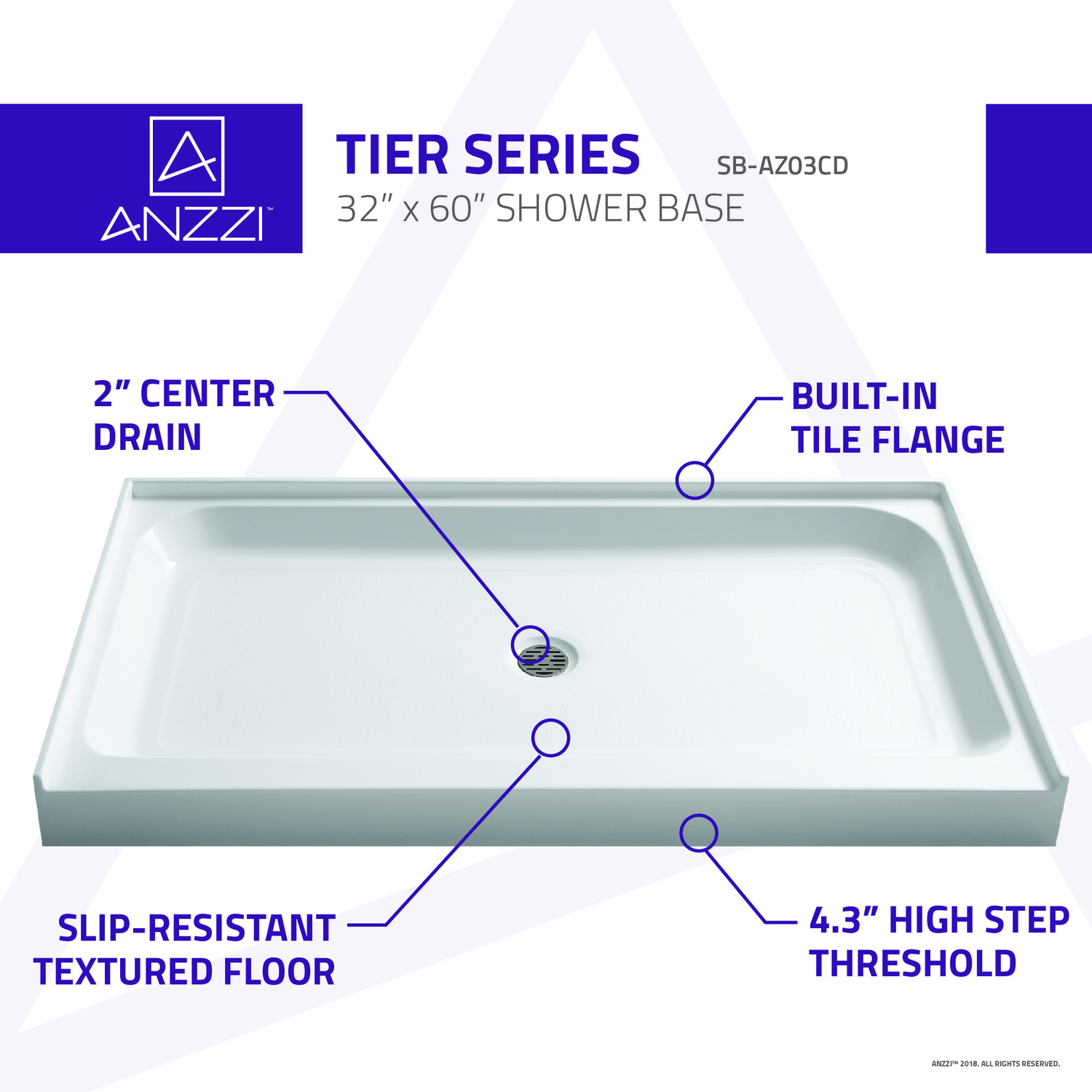 base drain Anzzi SHOWER - Shower Bases - Single Threshold White