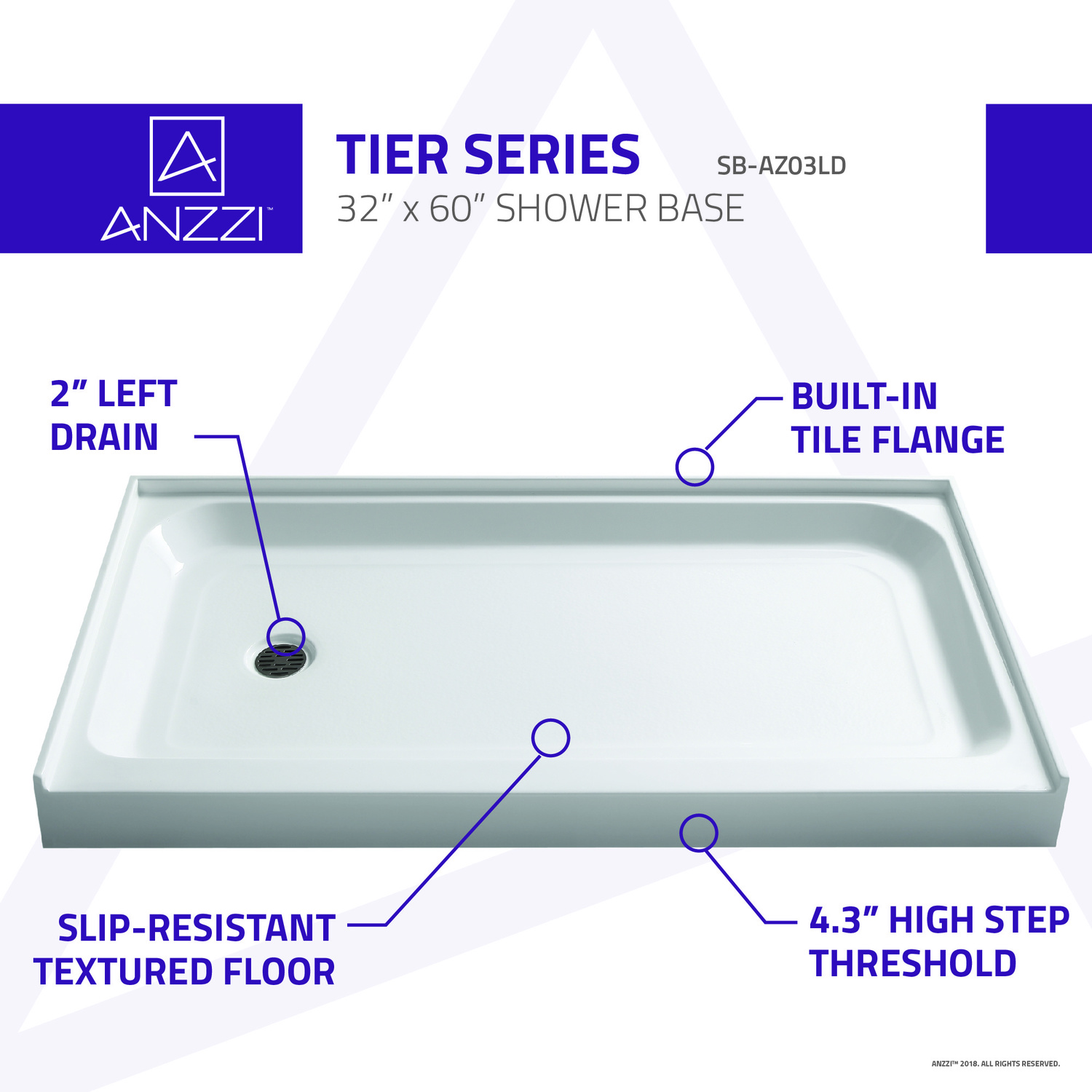shower floor recess Anzzi SHOWER - Shower Bases - Single Threshold White