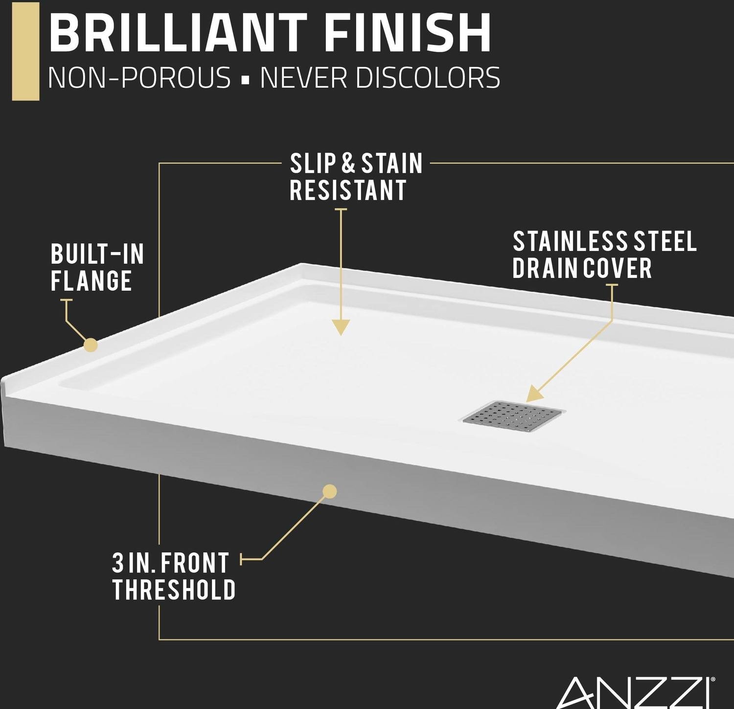 48 x 32 shower pan center drain Anzzi SHOWER - Shower Bases - Single Threshold White