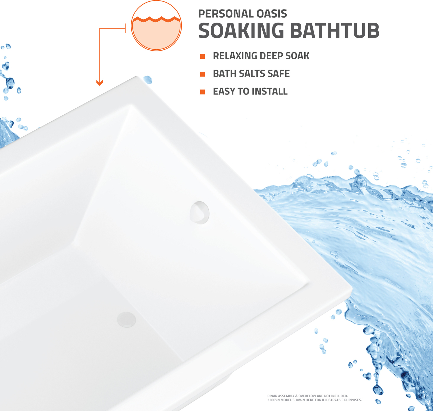 bathtub seat Anzzi BATHROOM - Bathtubs - Drop-in Bathtub - Alcove - Soaker White