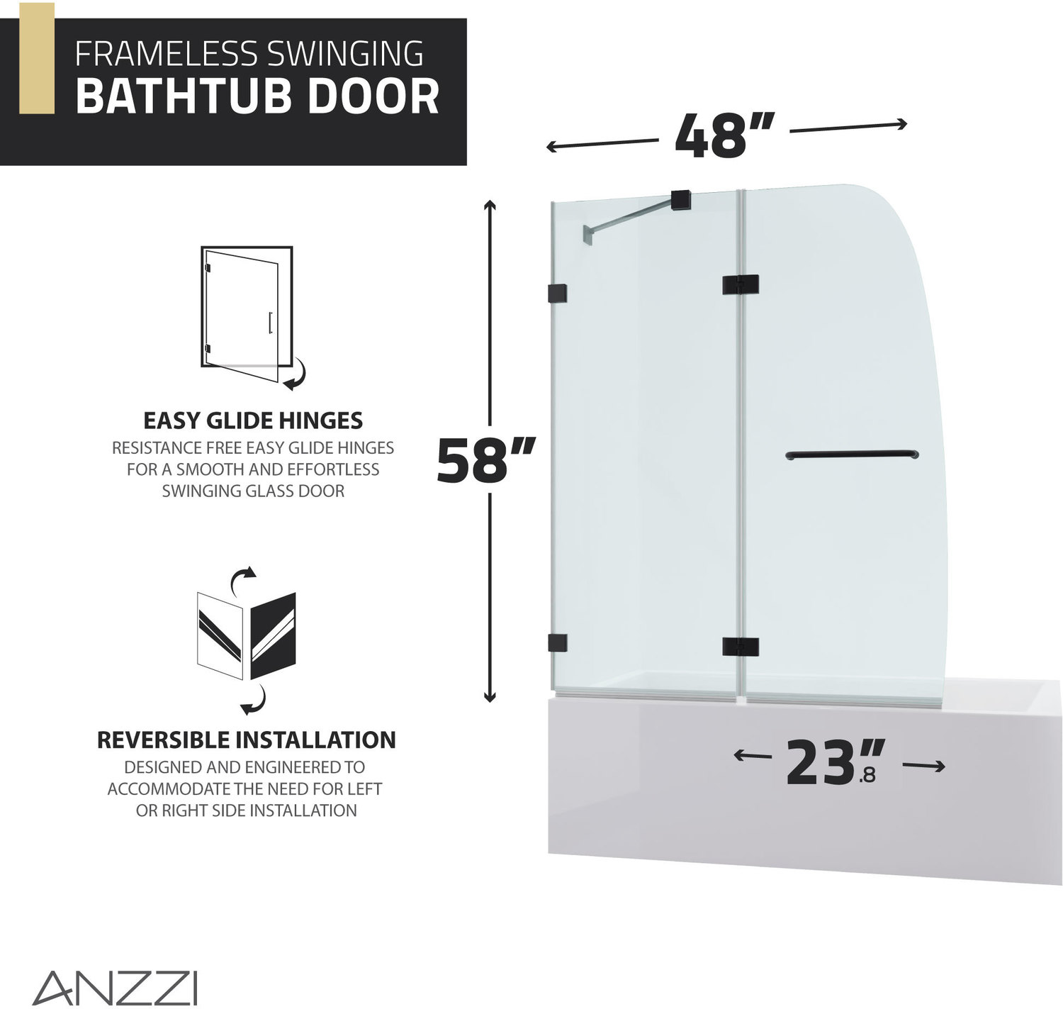 sliding door on tub Anzzi SHOWER - Tubs Doors - Hinged Black