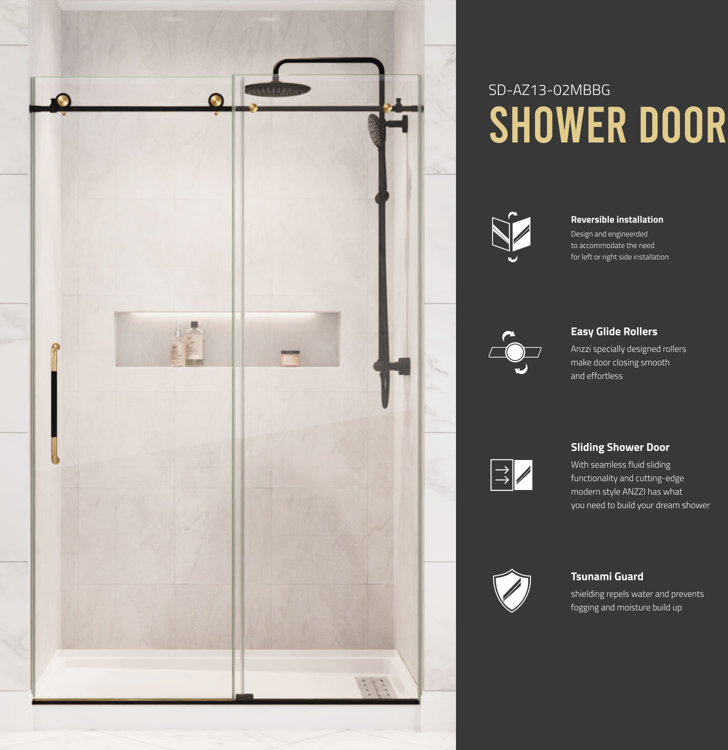 shower panel door Anzzi SHOWER - Shower Doors - Sliding Matte Black & Brushed Gold