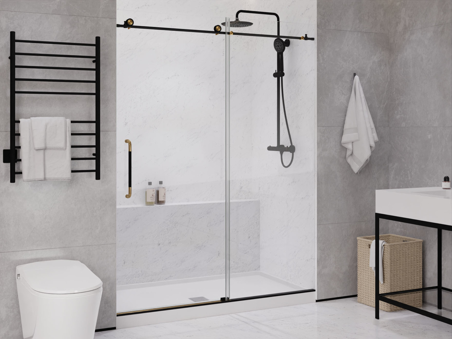glass shower enclosure installation Anzzi SHOWER - Shower Doors - Sliding Matte Black & Brushed Gold