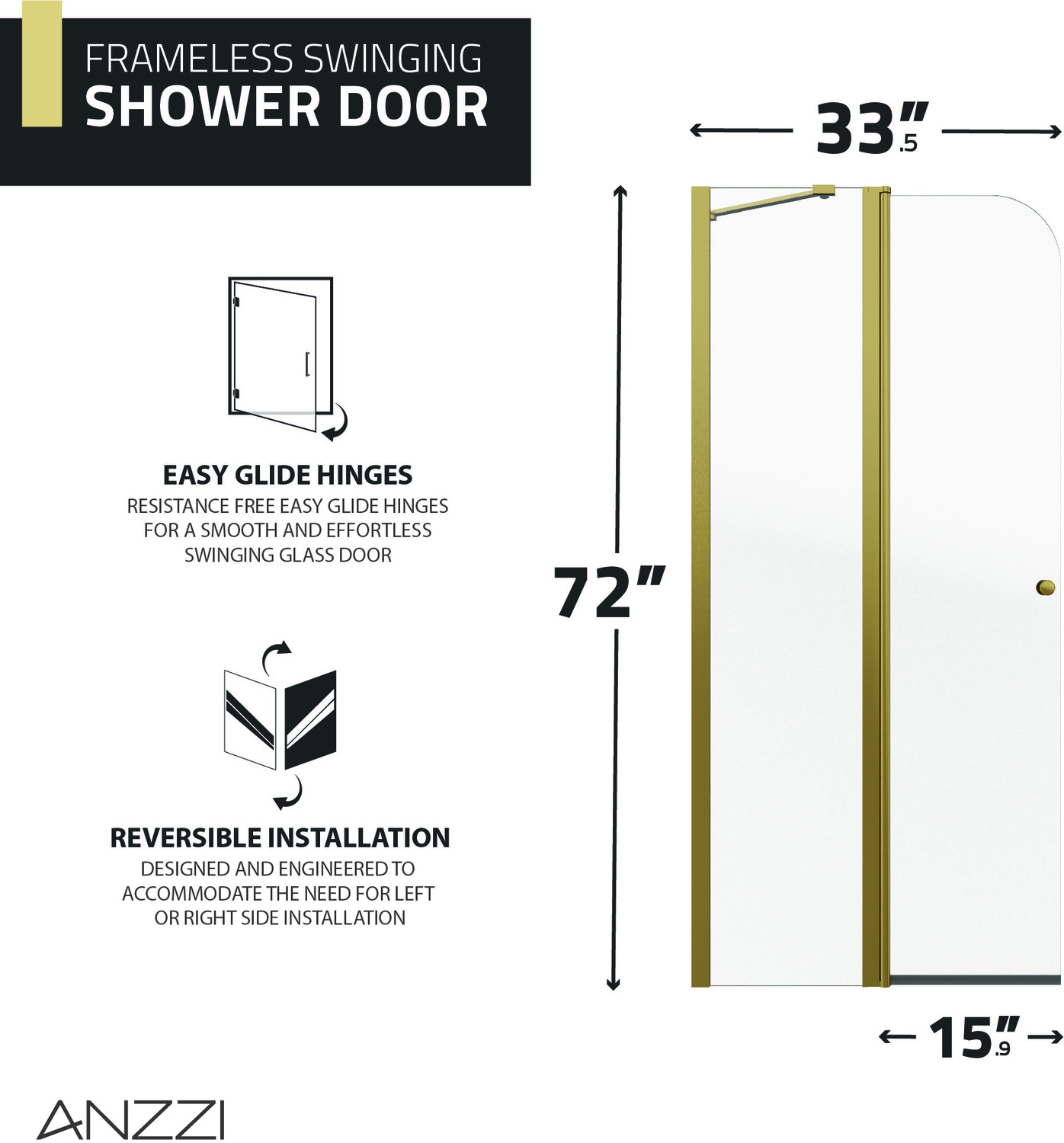 bath shower screen hinge replacement Anzzi SHOWER - Shower Doors - Hinged Gold