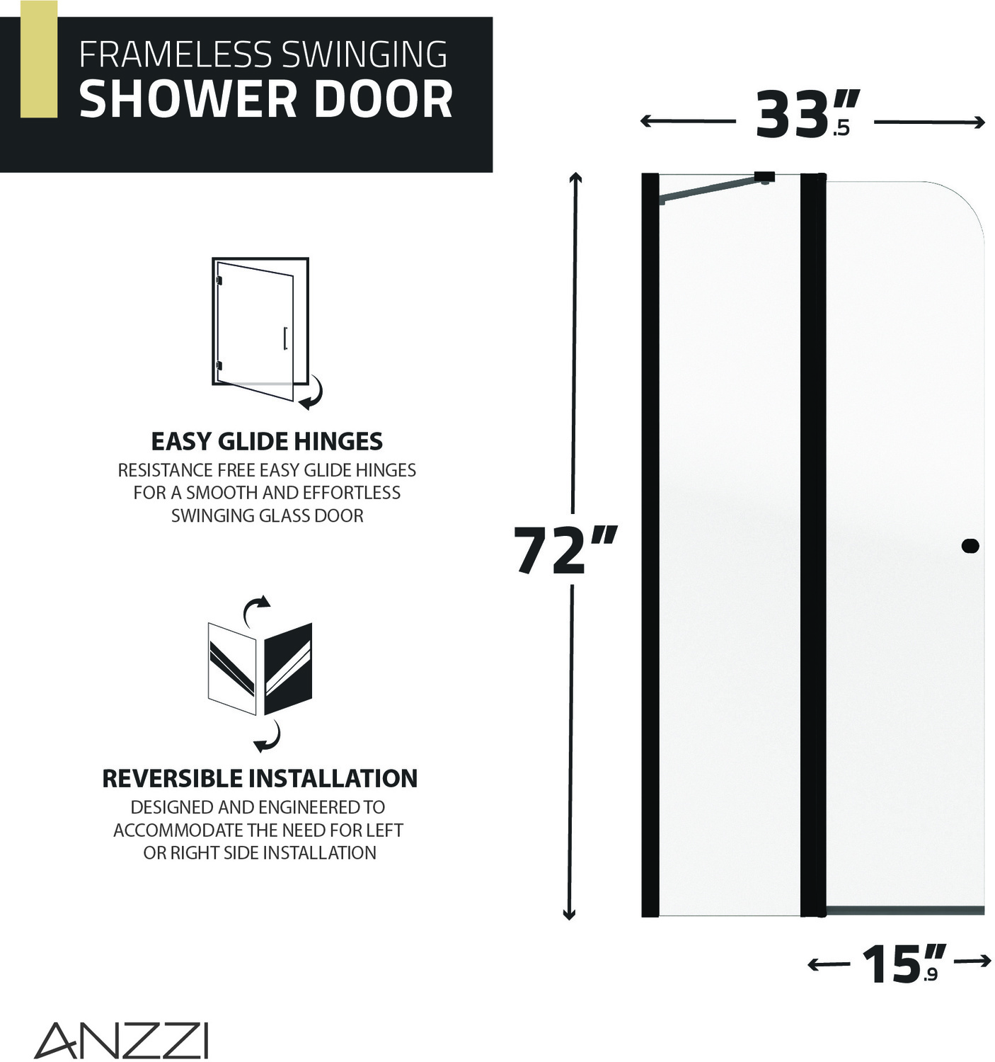 glass sliding shower Anzzi SHOWER - Shower Doors - Hinged Black