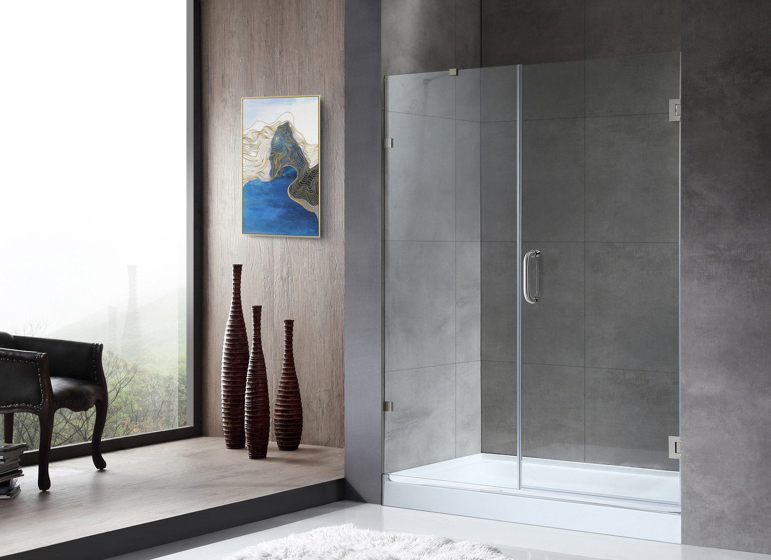 bathroom shower partition glass Anzzi SHOWER - Shower Doors - Hinged Nickel
