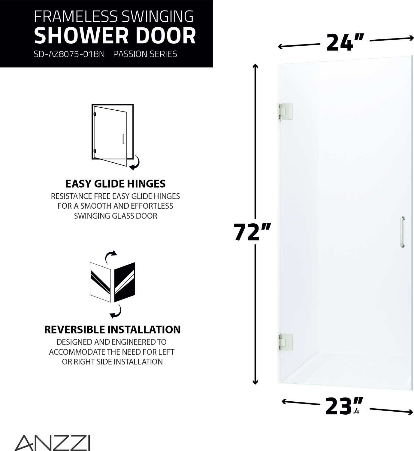 glass door to shower Anzzi SHOWER - Shower Doors - Hinged Nickel